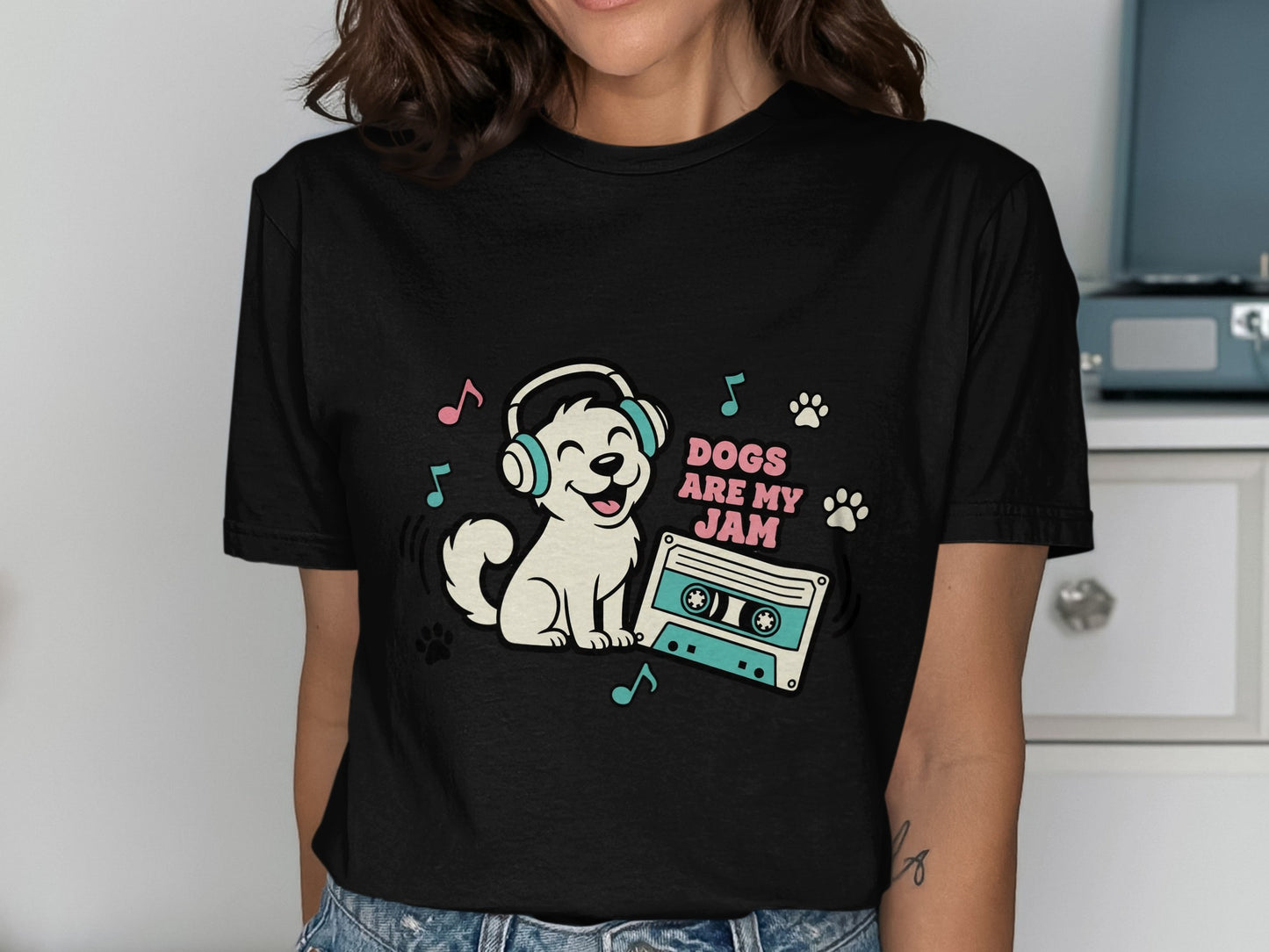 Dogs Are My Jam Cute Music Dog Design Black T-Shirt product type