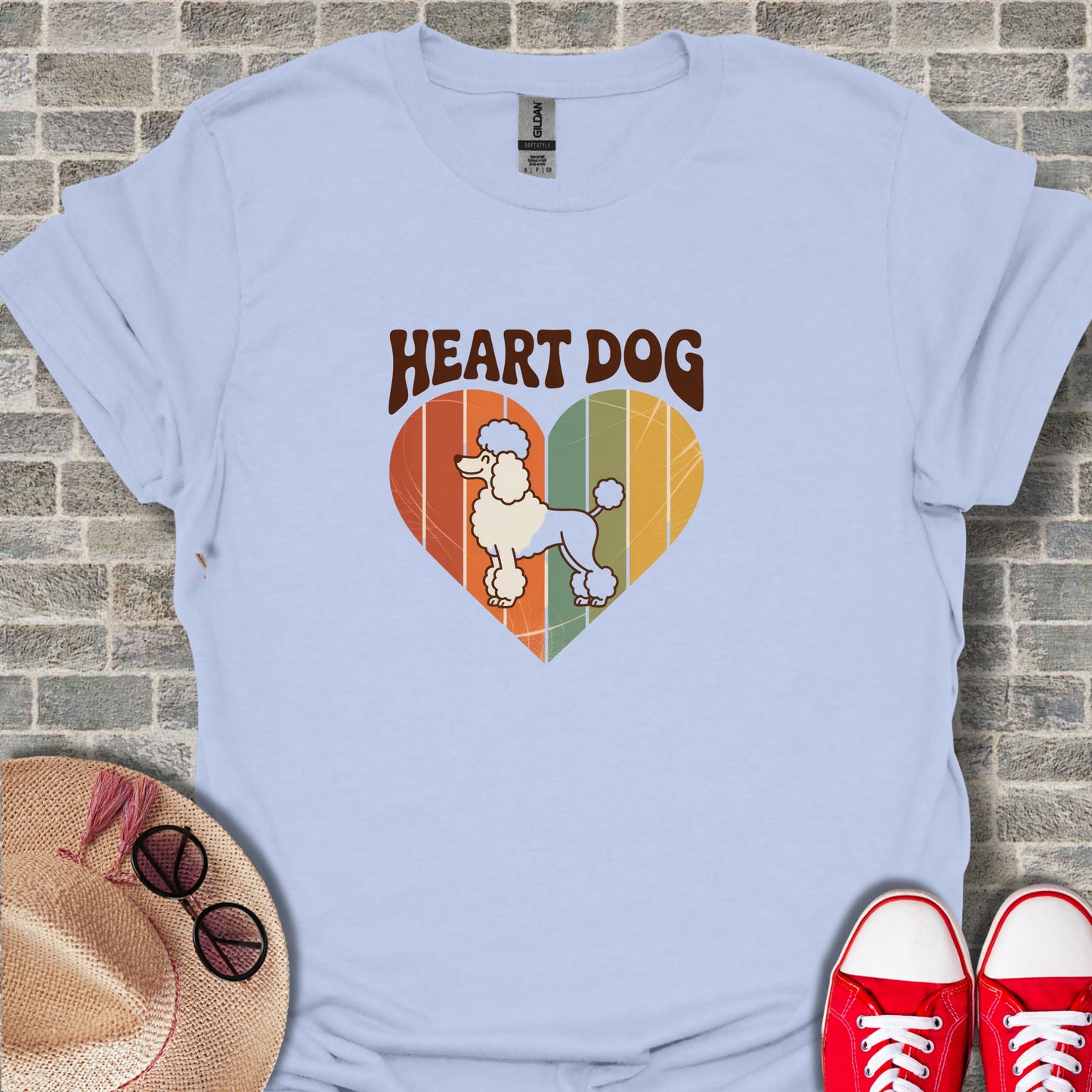Heart Dog Retro Heart Shape Poodle Graphic T-Shirt
