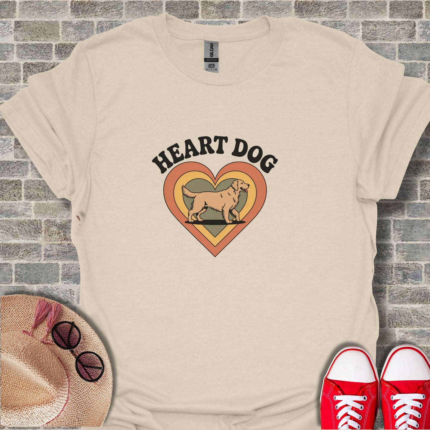 Heart Dog Graphic with Retro Style T-Shirt