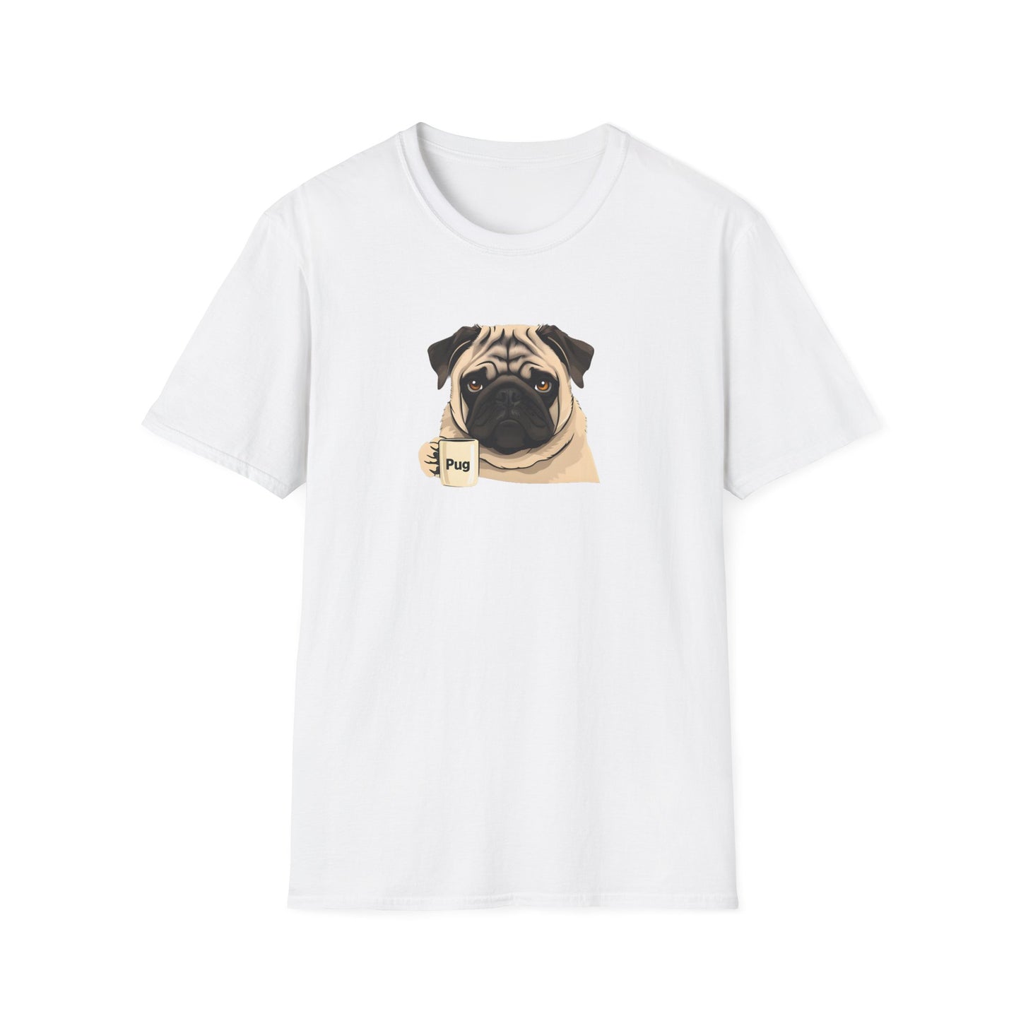Pug With Coffee Mug Unisex Softstyle T-Shirt