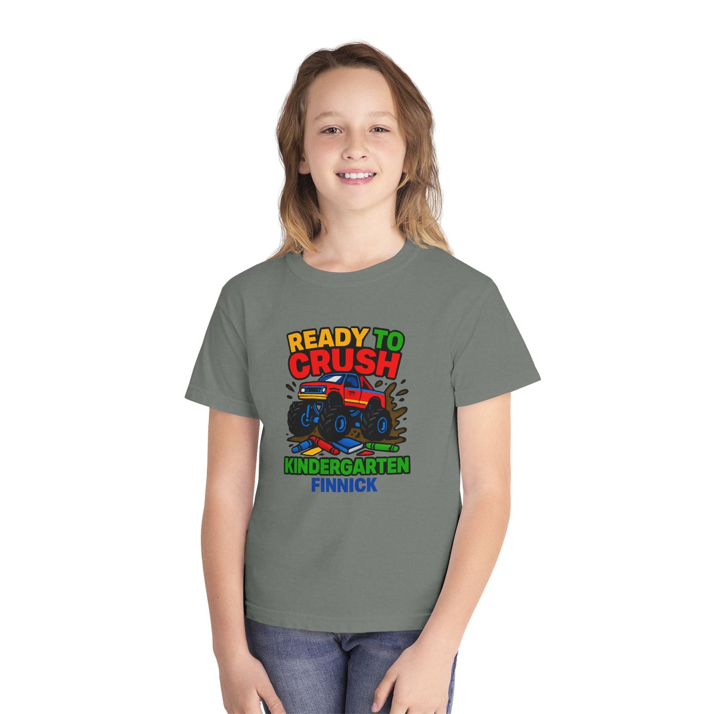 Ready to Crush Kindergarten Youth T-Shirt, Fun Kids Tee, Birthday Gift, Back-to-School Shirt, Monster Truck Design