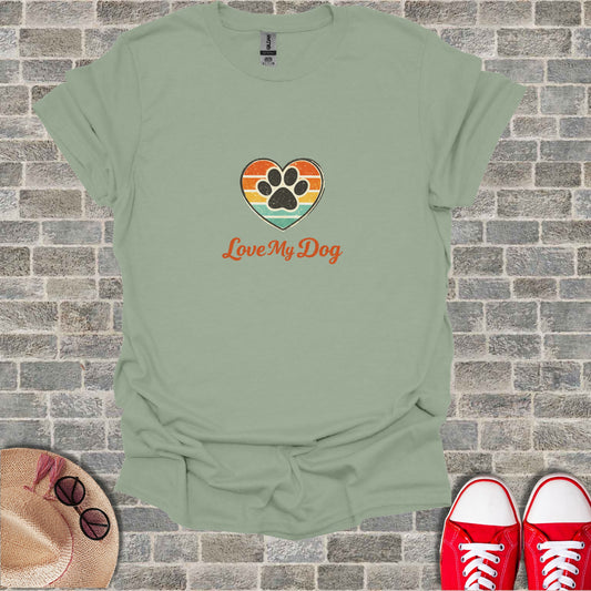 Love My Dog Paw Print Heart Light Green T-Shirt Product Type