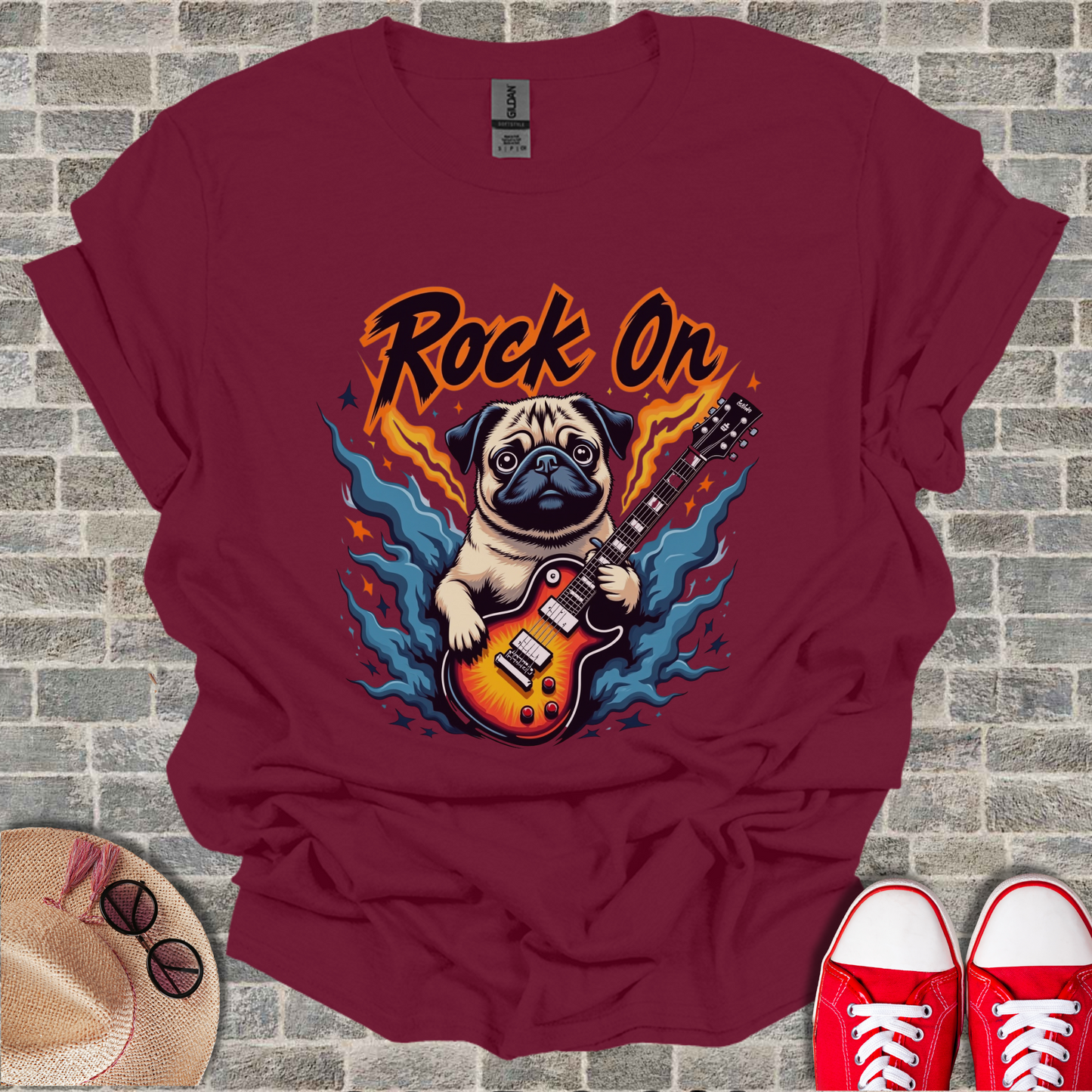 Pug Rock On Unisex Softstyle T-Shirt
