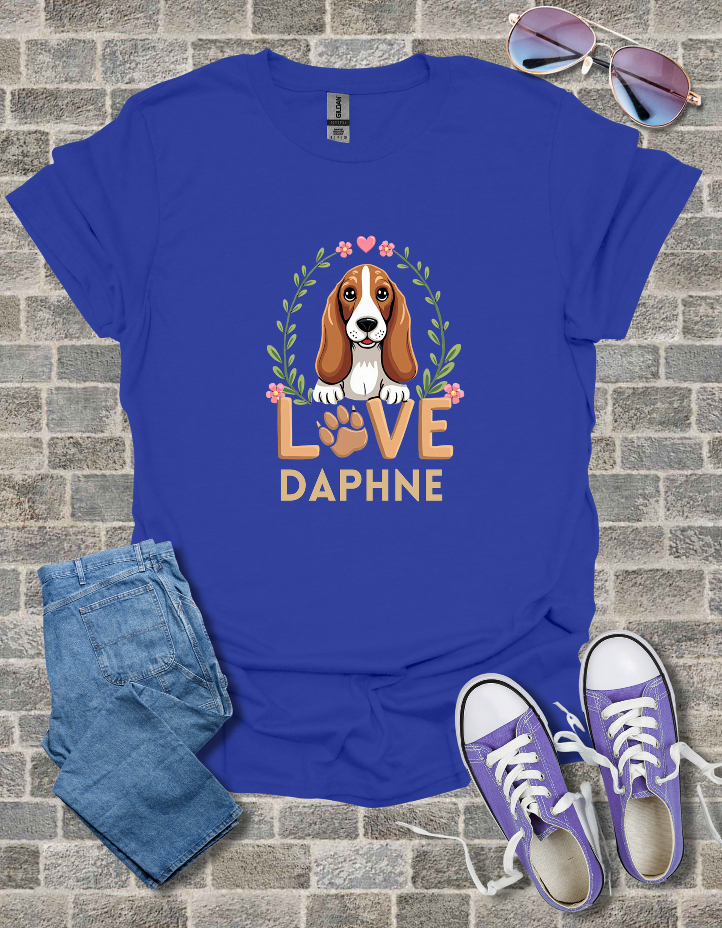 Basset Hound Love Unisex Softstyle T-Shirt, Dog Lover Gift, Animal Graphic Tee, Brown Paw Print Shirt, Pet Owner Apparel