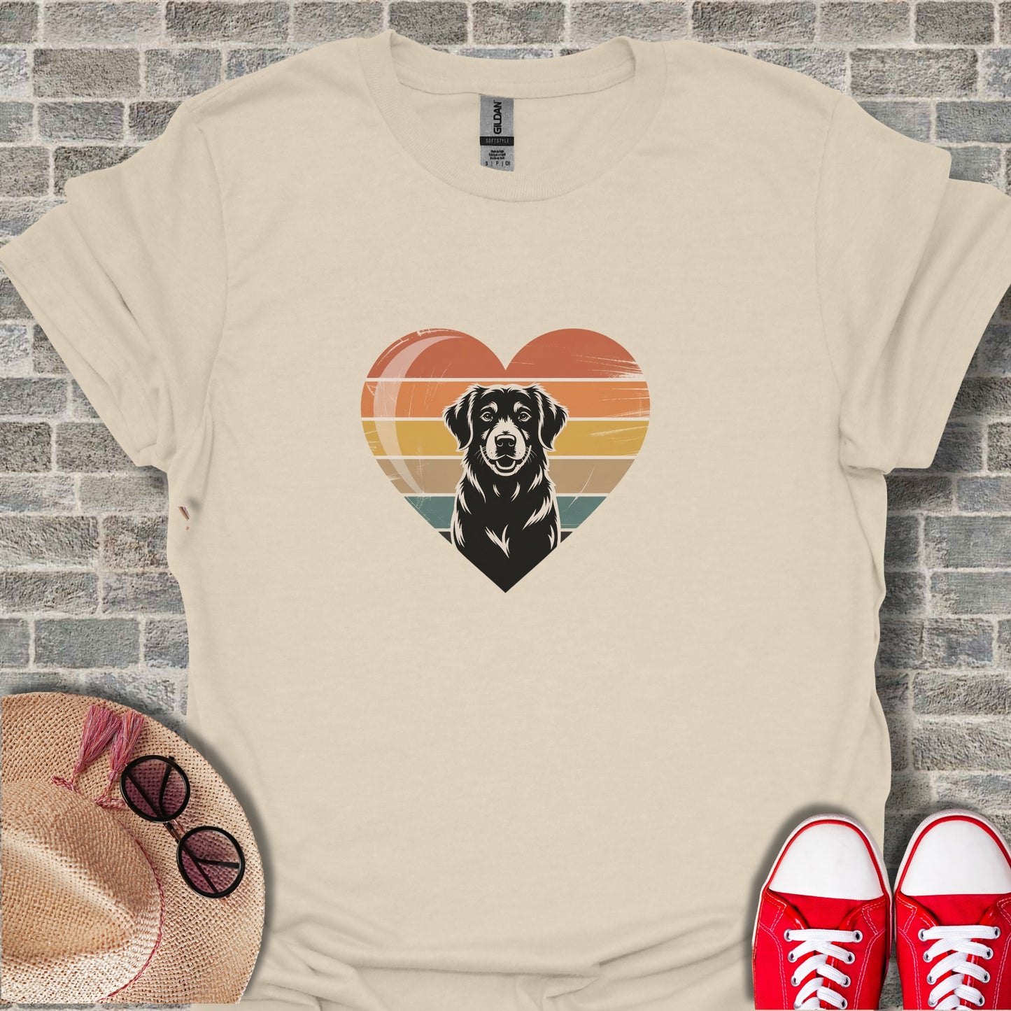 Retro Heart Sunset with Dog Graphic T-Shirt