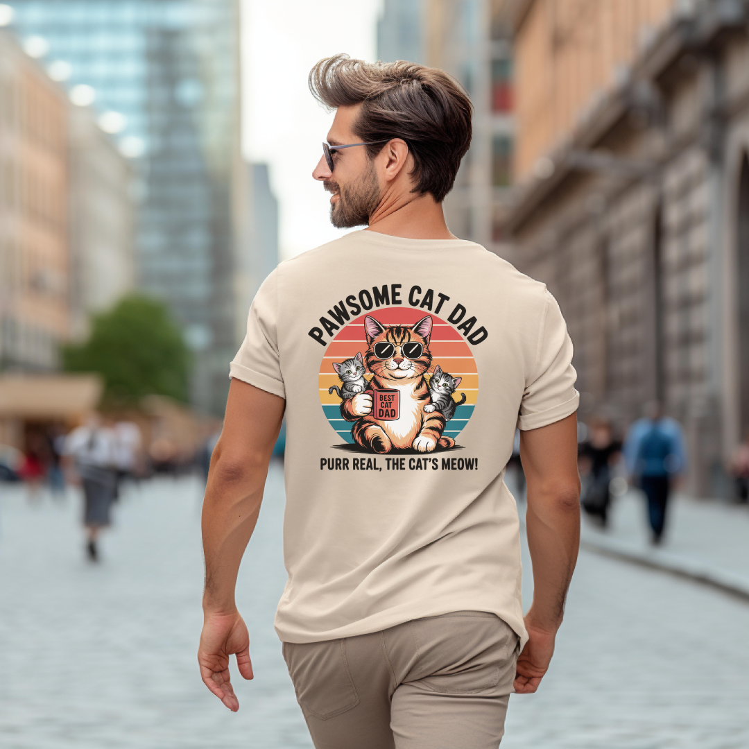 Pawsome Cat Dad Unisex T-Shirt - Purr Real, The Cat's Meow Design