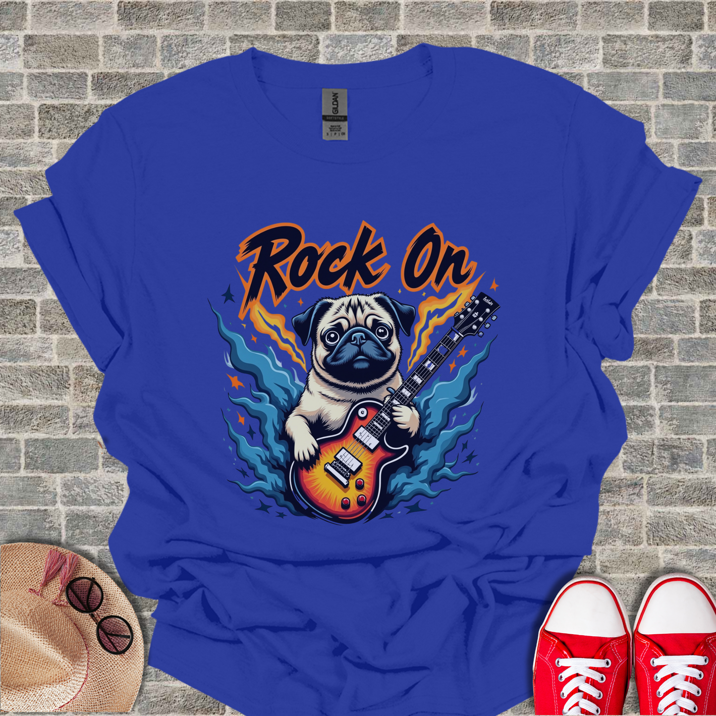 Pug Rock On Unisex Softstyle T-Shirt