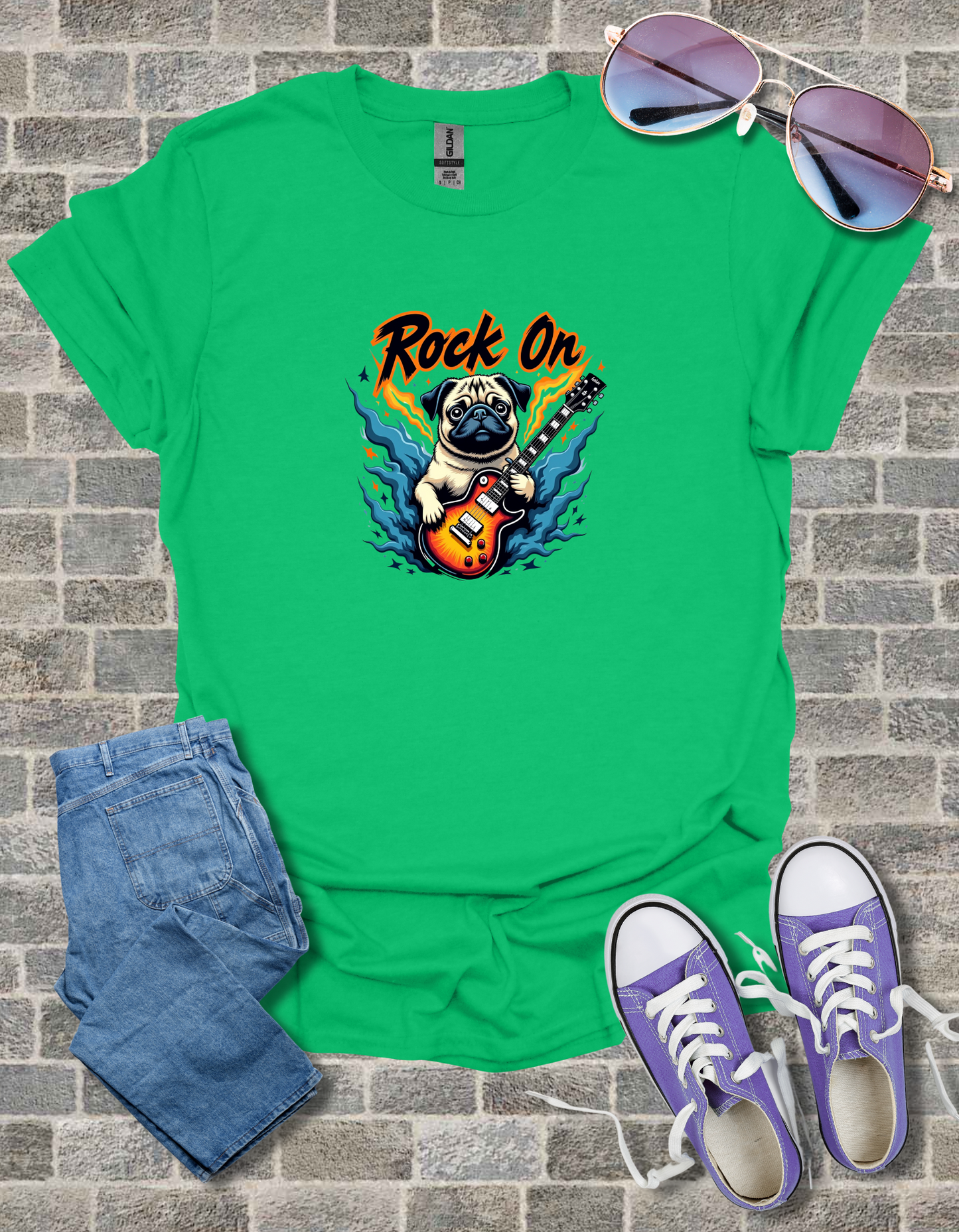 Pug Rock On Unisex Softstyle T-Shirt
