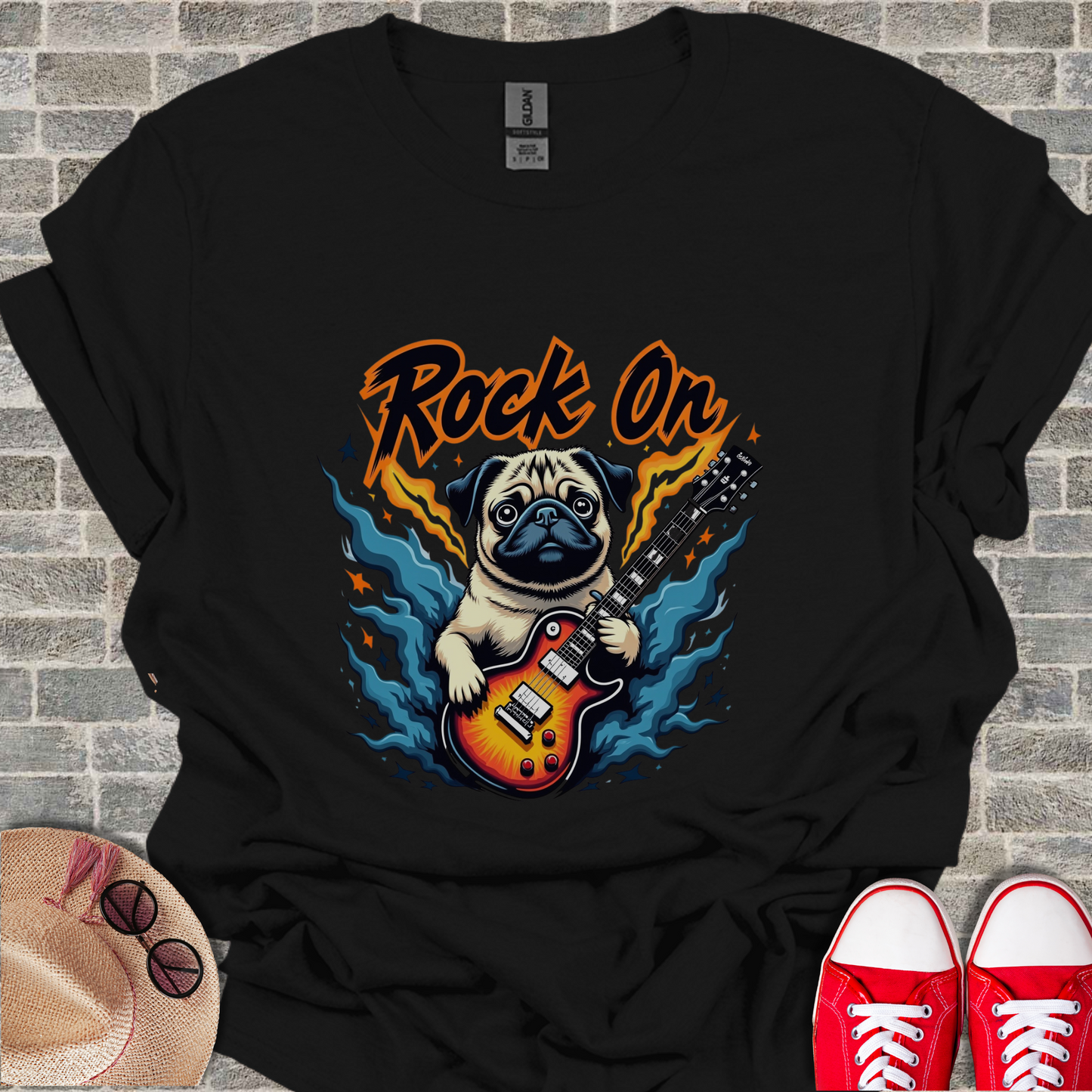Pug Rock On Unisex Softstyle T-Shirt