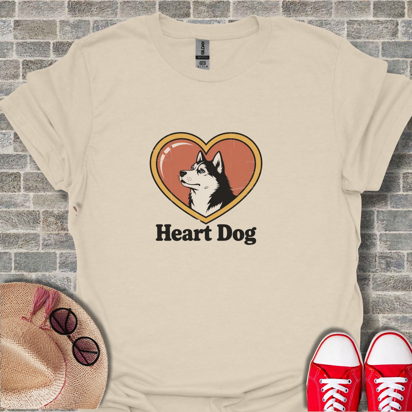 Heart Dog Graphic Tee Casual Unisex Shirt