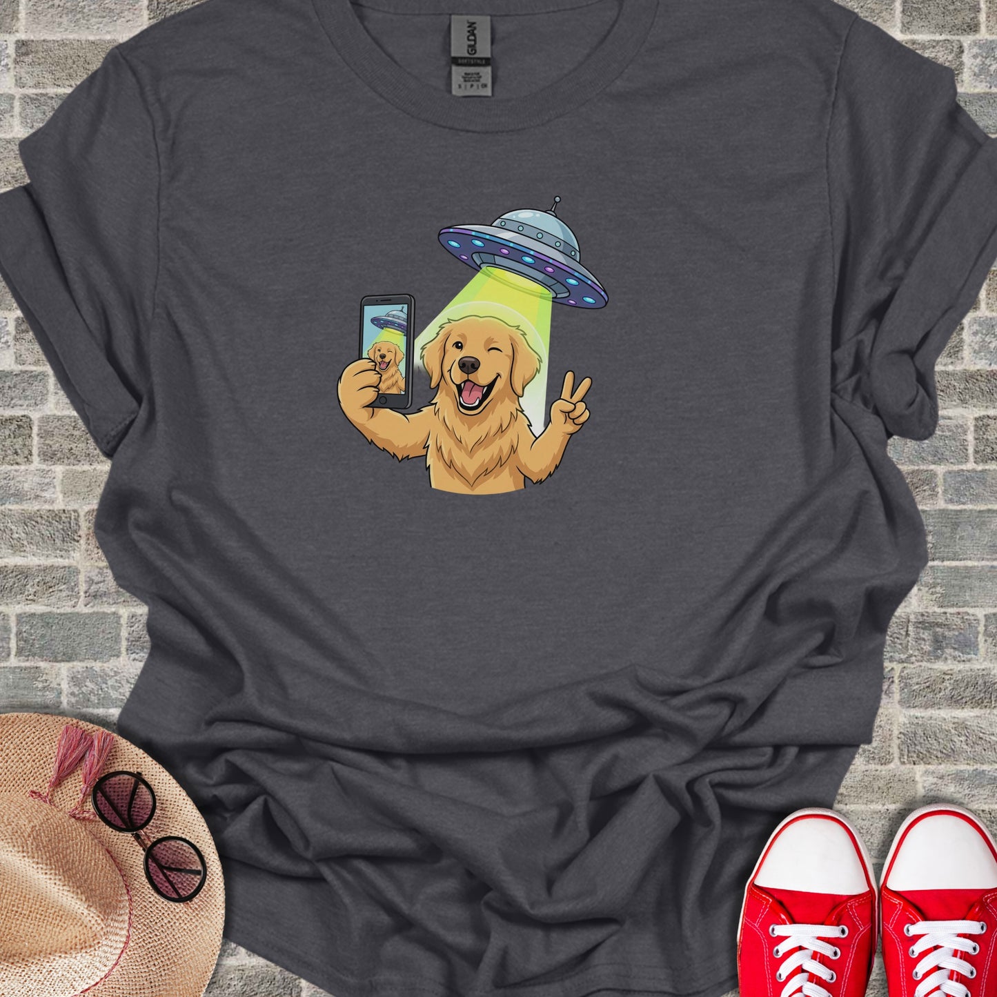 Alien Abduction Selfie Dog Graphic T-Shirt