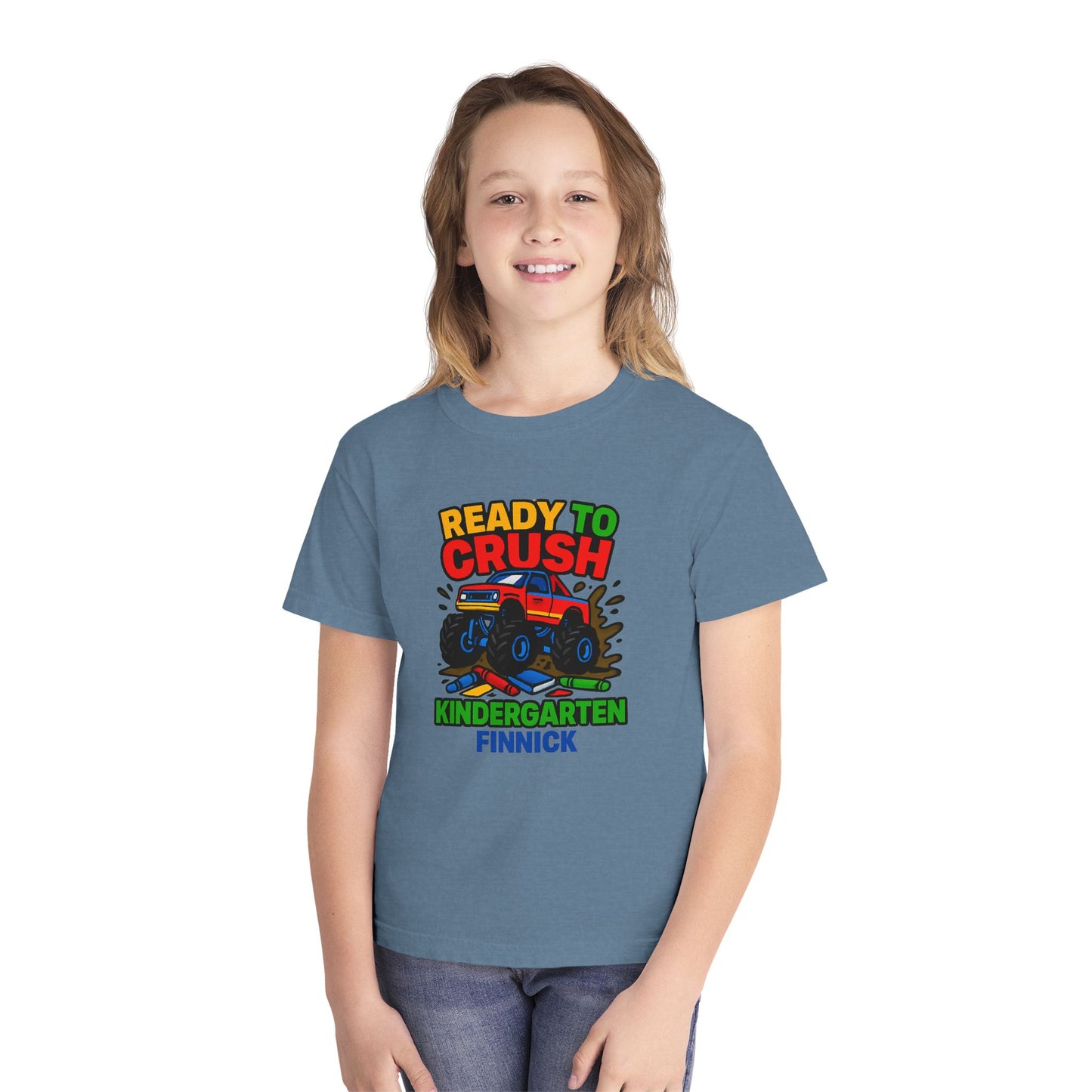 Ready to Crush Kindergarten Youth T-Shirt, Fun Kids Tee, Birthday Gift, Back-to-School Shirt, Monster Truck Design