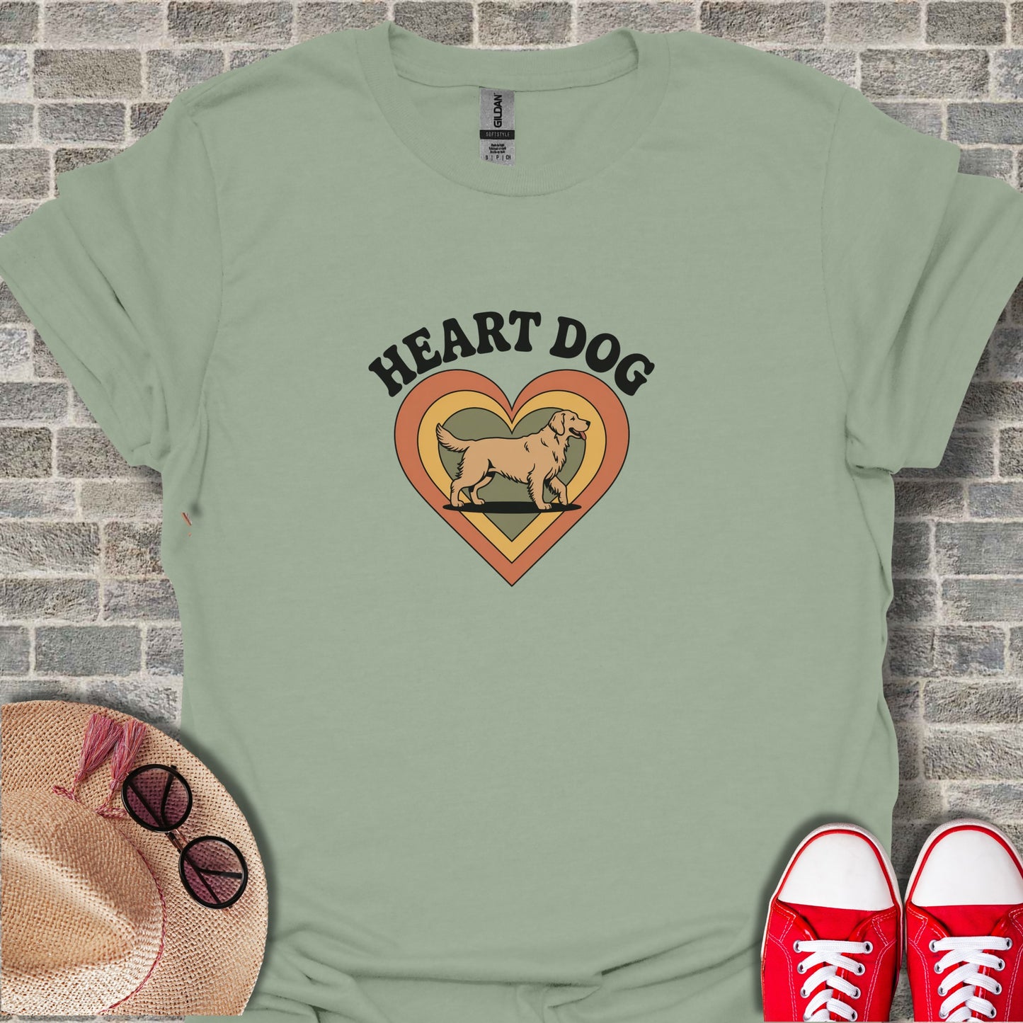 Heart Dog Graphic Tee with Retro Design Shirt