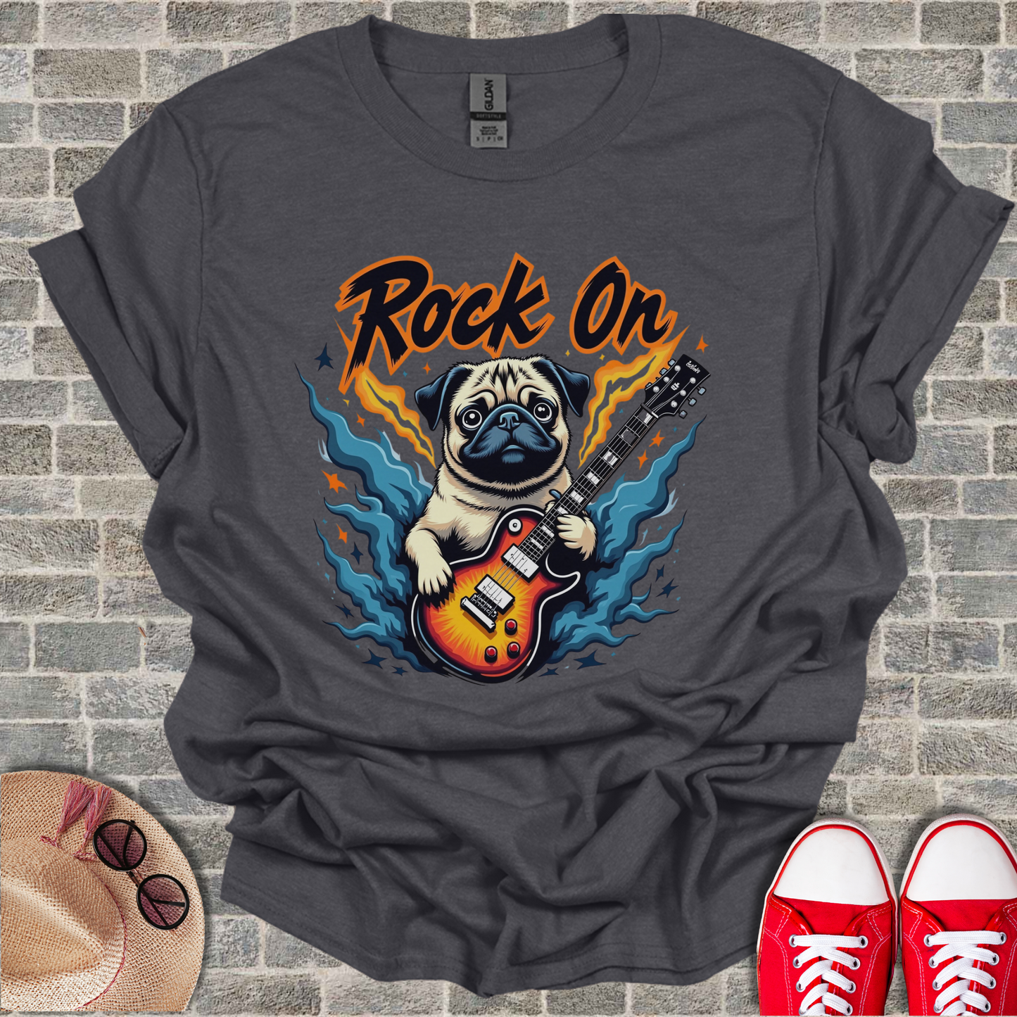 Pug Rock On Unisex Softstyle T-Shirt