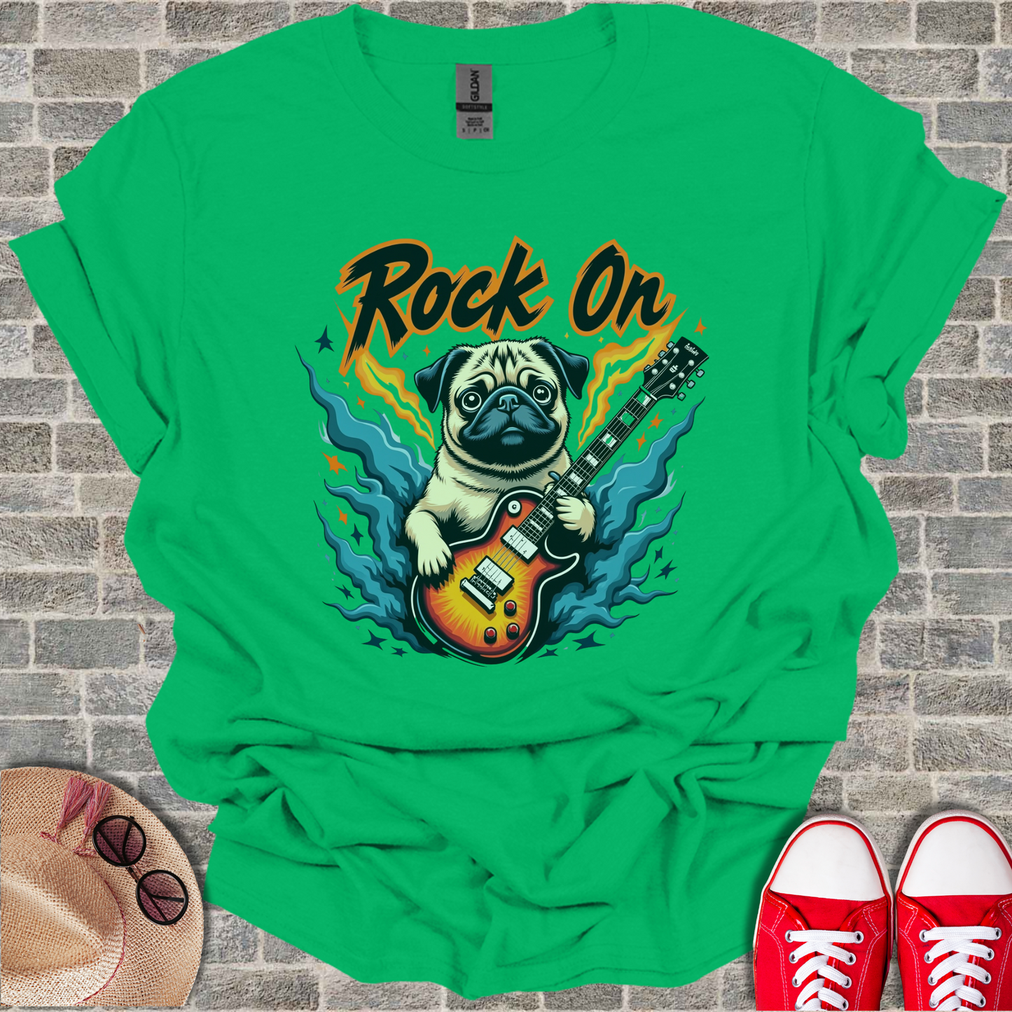 Pug Rock On Unisex Softstyle T-Shirt