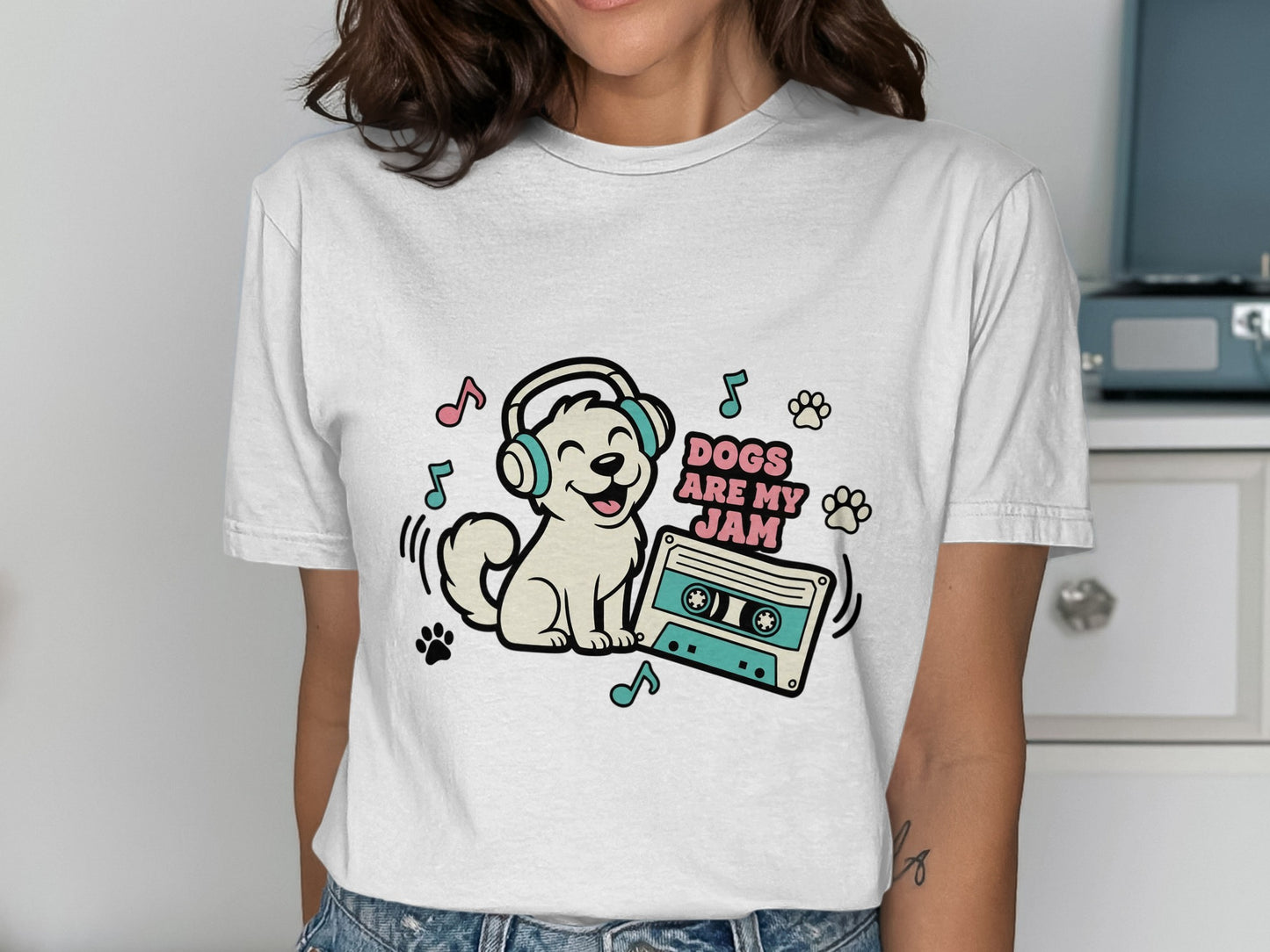 Cute Cartoon Dog with Headphones Music T-Shirt product