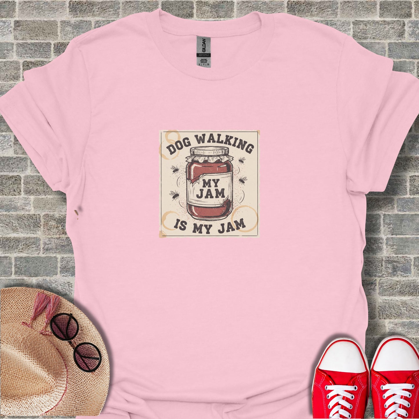 Dog Walking Is My Jam Pink Graphic Tee