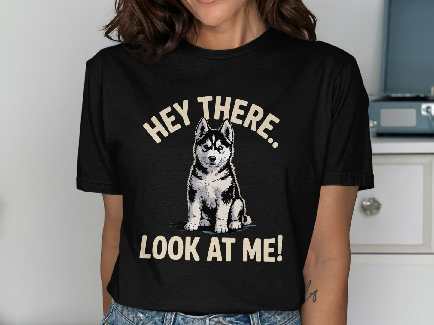 Hey There Look At Me Black Graphic T-Shirt product