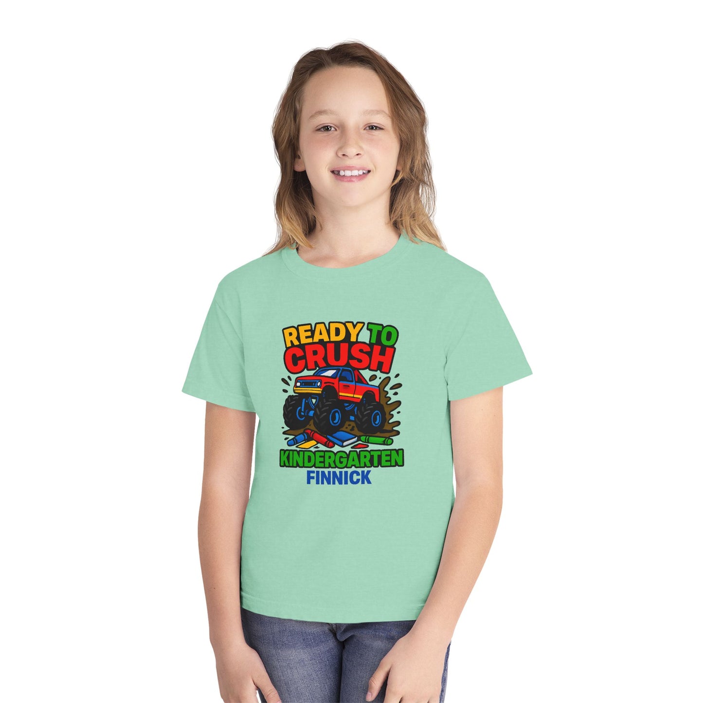 Ready to Crush Kindergarten Youth T-Shirt, Fun Kids Tee, Birthday Gift, Back-to-School Shirt, Monster Truck Design