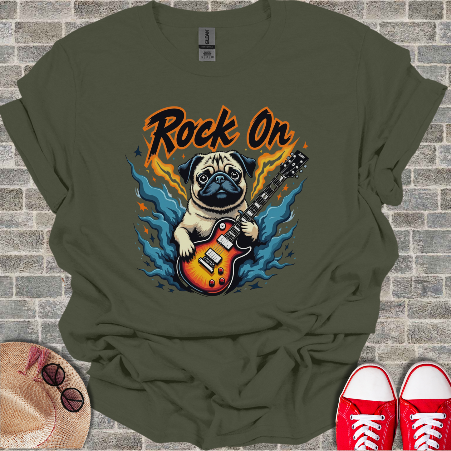 Pug Rock On Unisex Softstyle T-Shirt