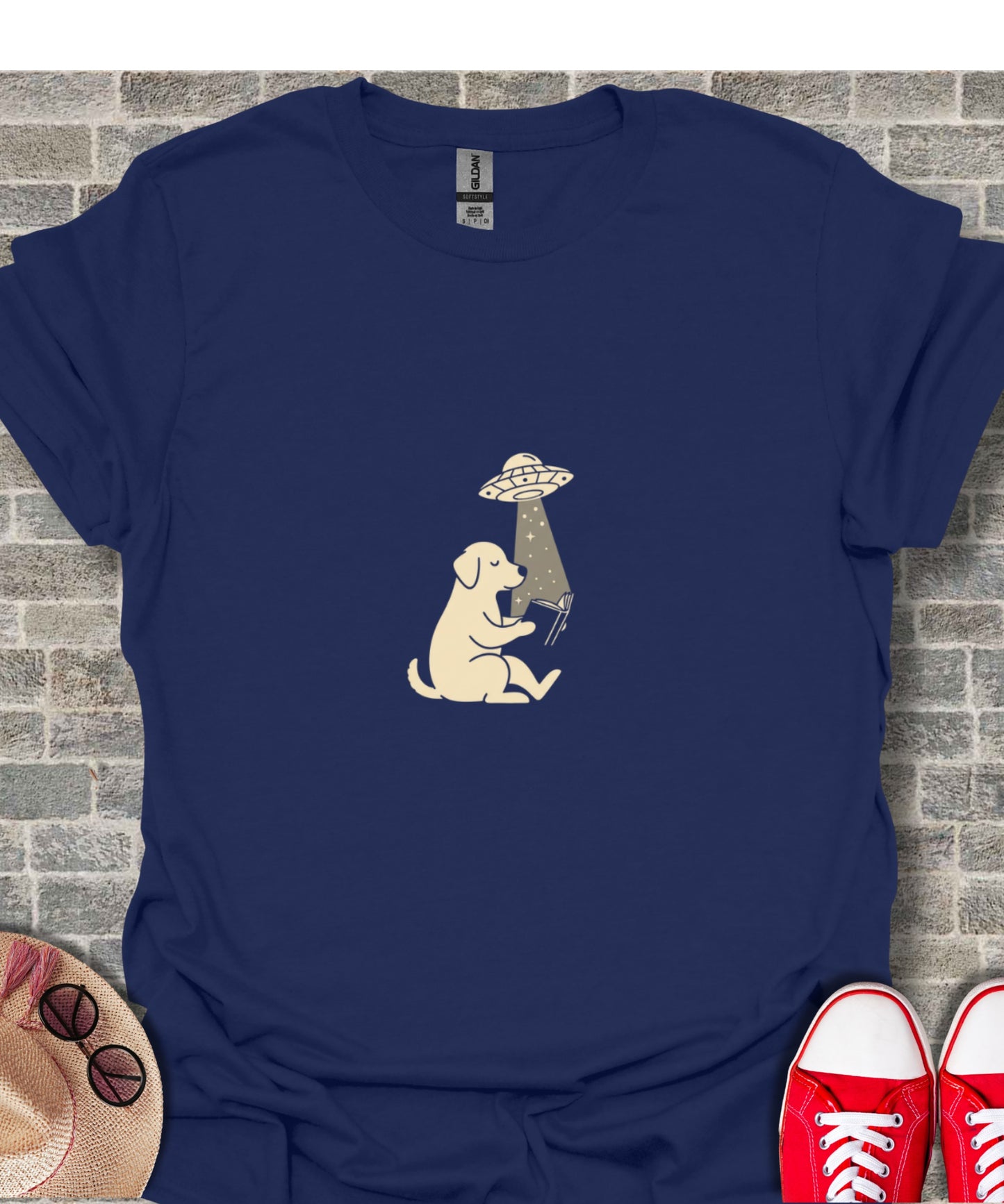 Alien Abduction Reading Dog Graphic T-Shirt