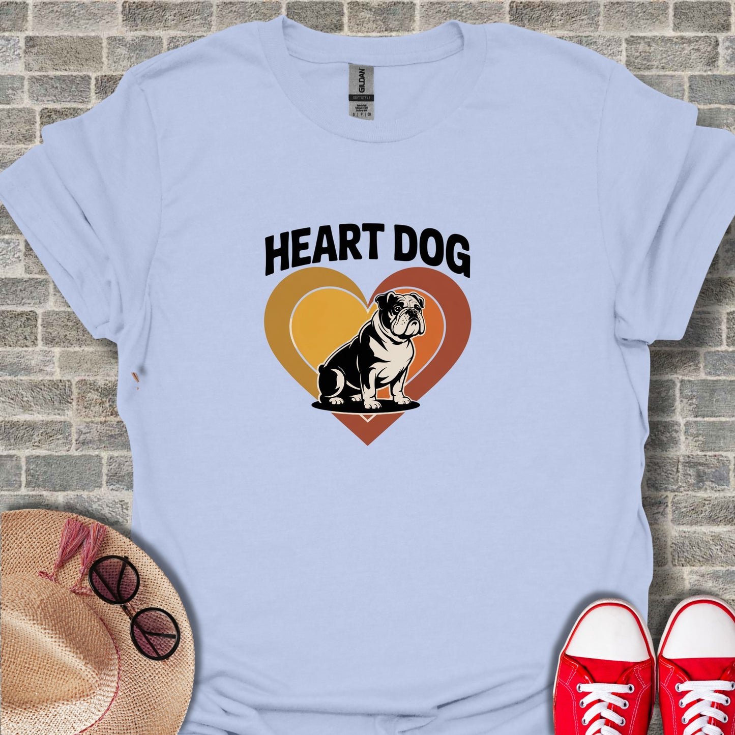 Heart Dog Graphic Cute Bulldog Design Shirt