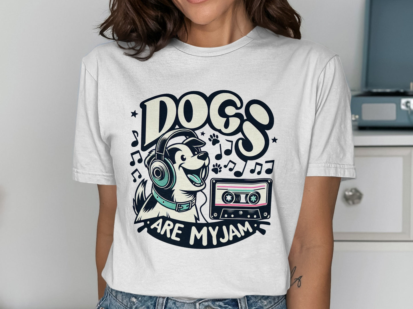 Cute Graphic Tee with Music Loving Dog Shirt product type