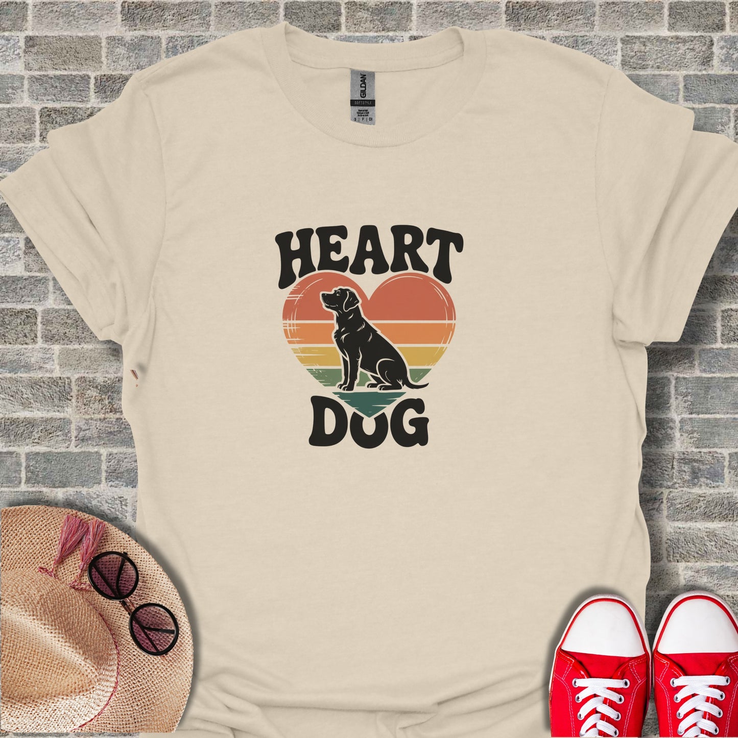 Heart Dog Graphic Tee Retro Style Shirt Design