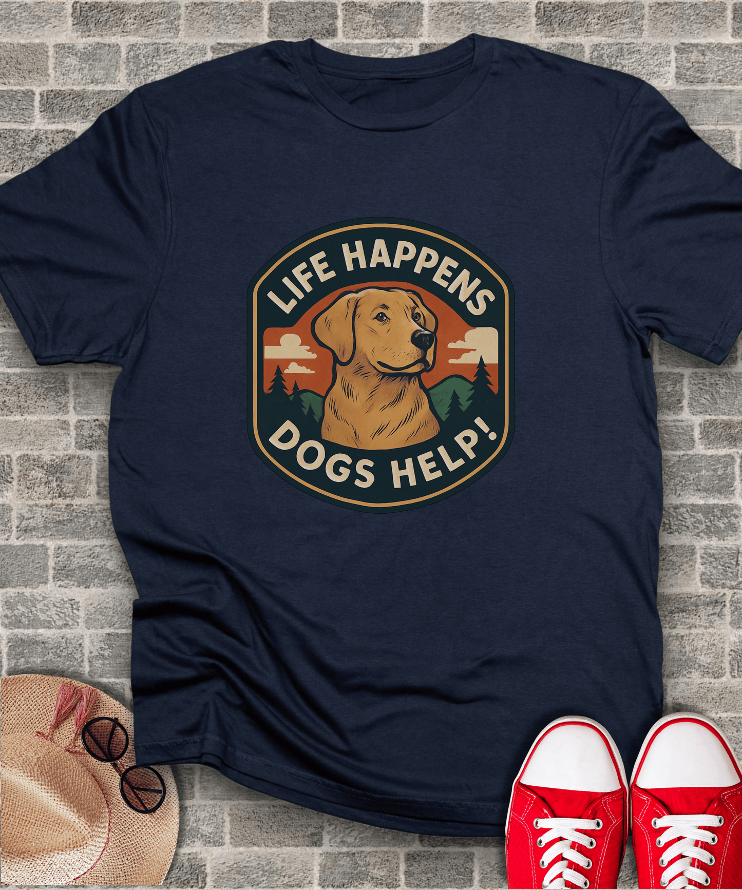 Life Happens Dogs Help Sunset Illustration T-Shirt