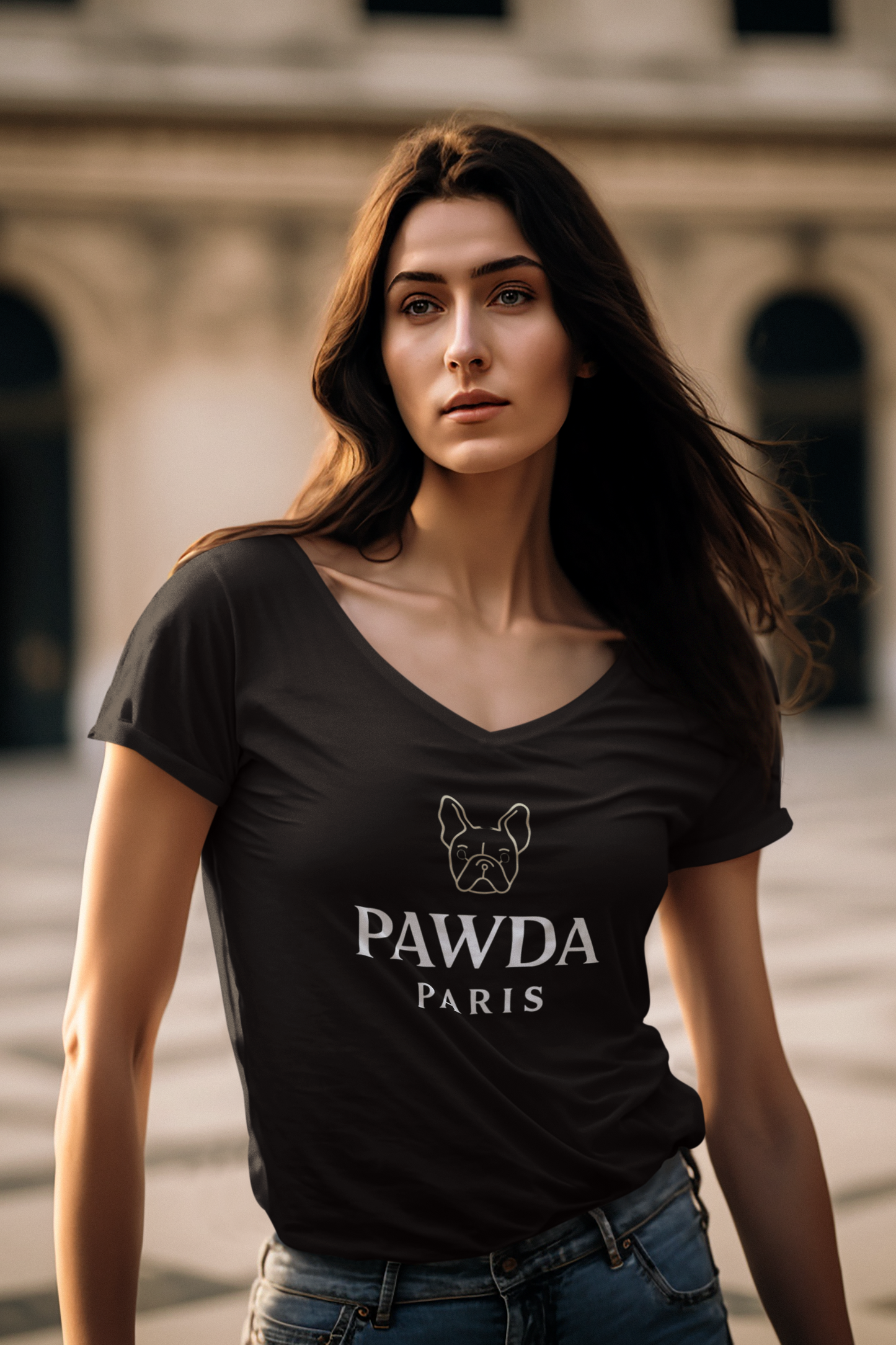 Pawda Paris French Bulldog Face Simple Graphic Design T-Shirt