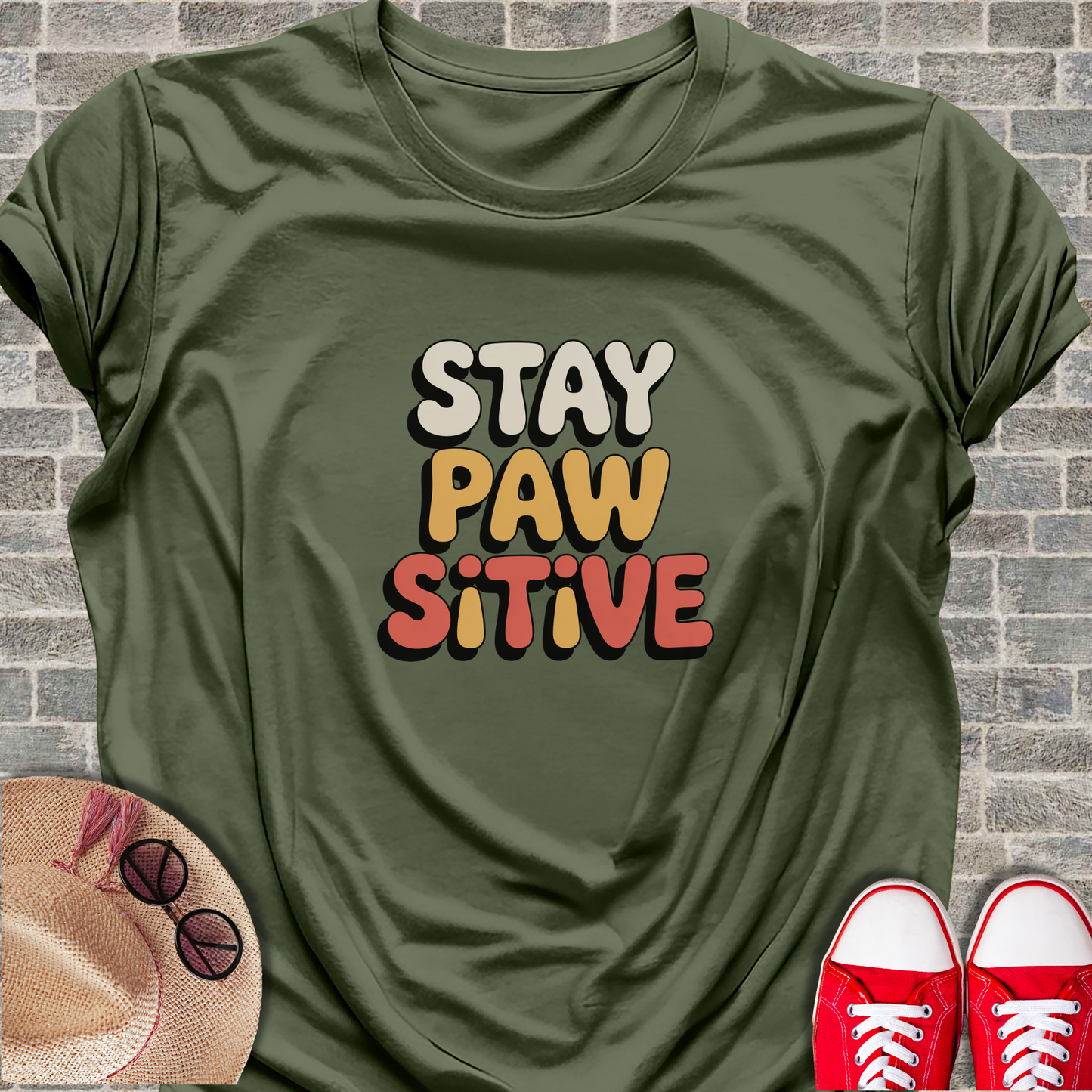 Stay Pawsitive T-Shirt yellow paw