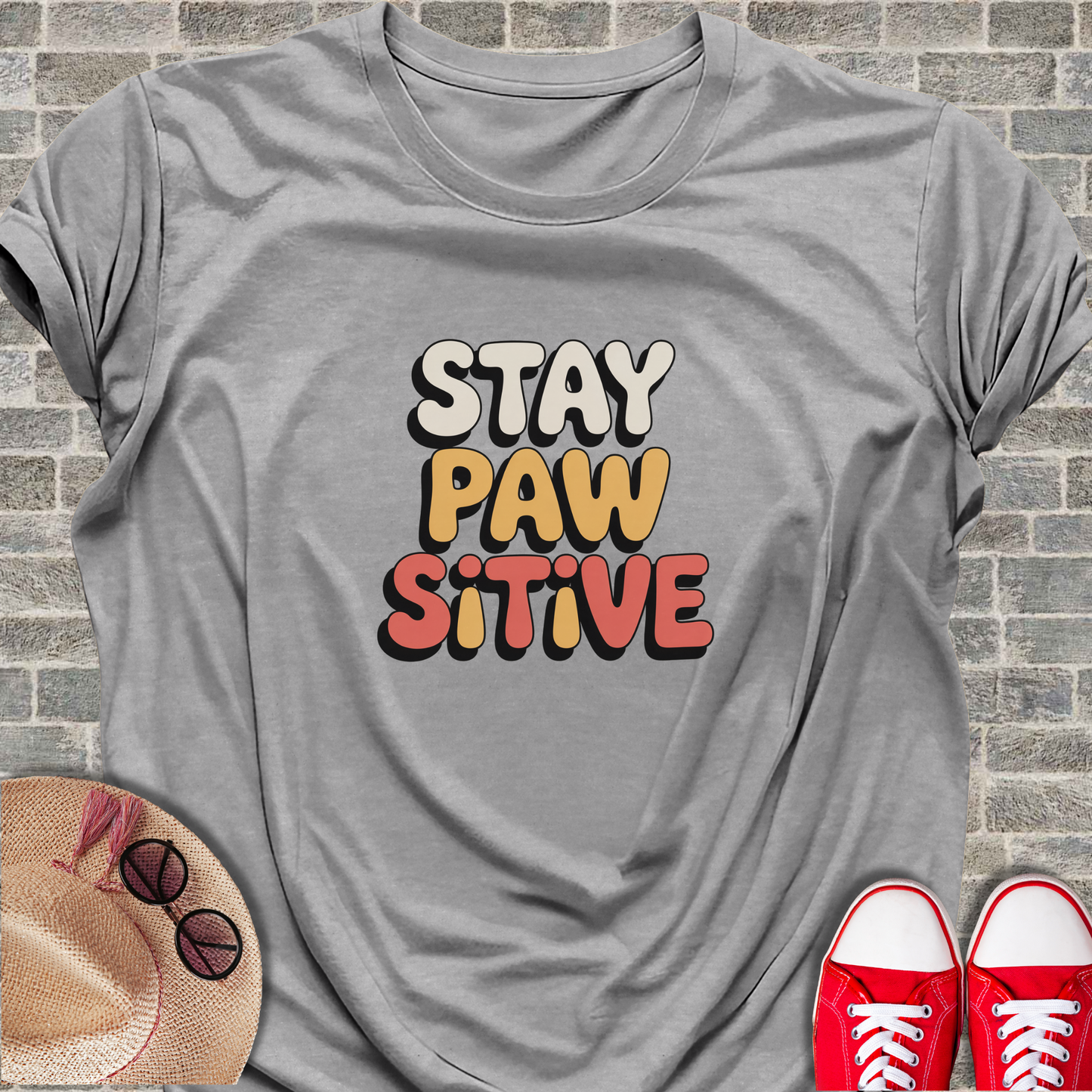 Stay Pawsitive T-Shirt yellow paw