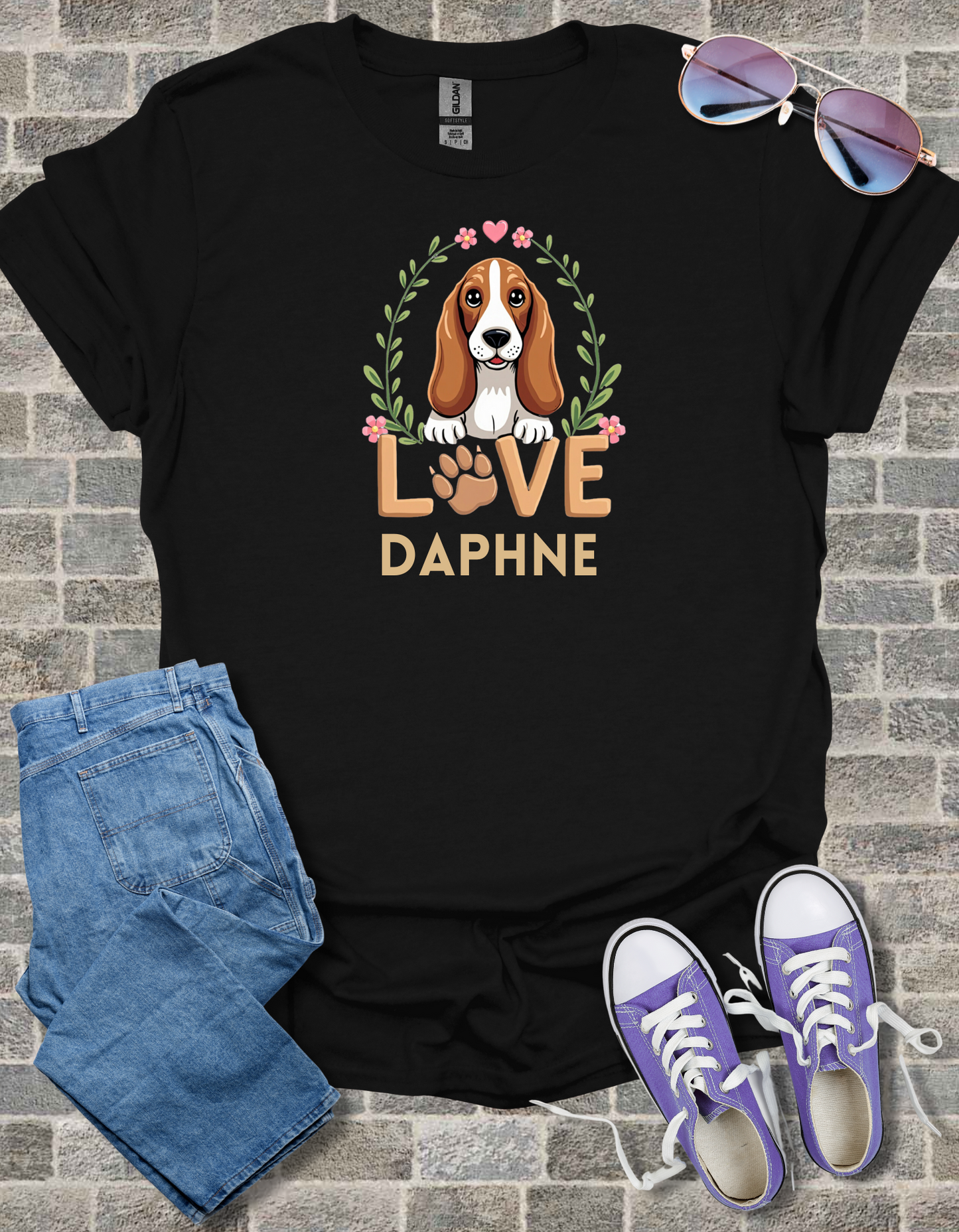 Basset Hound Love Unisex Softstyle T-Shirt, Dog Lover Gift, Animal Graphic Tee, Brown Paw Print Shirt, Pet Owner Apparel
