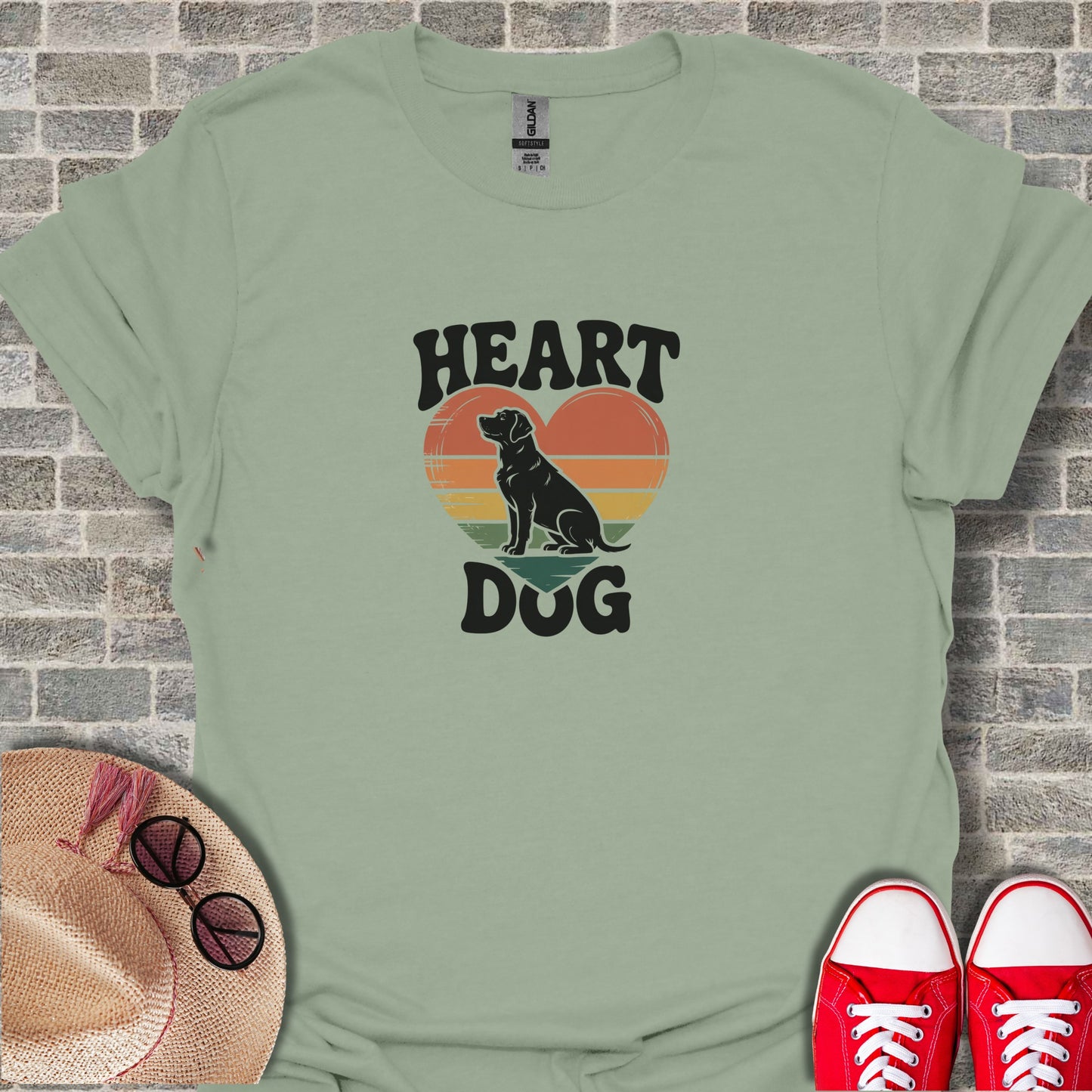 Heart Dog T-Shirt with Vintage Style Heart Design