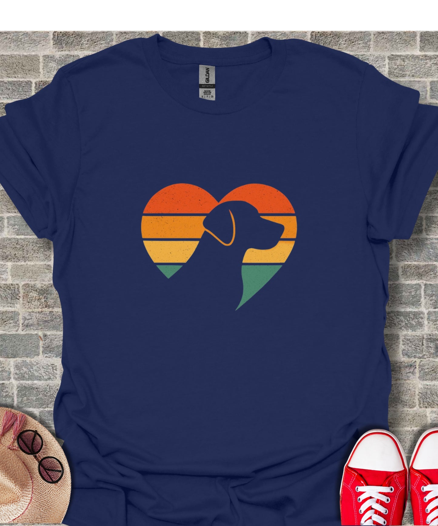 Retro Dog Heart Silhouette Graphic Tee Shirt