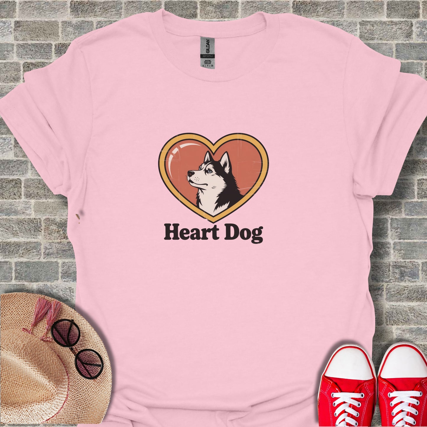Heart Dog Graphic Tee in Pink Casual Apparel
