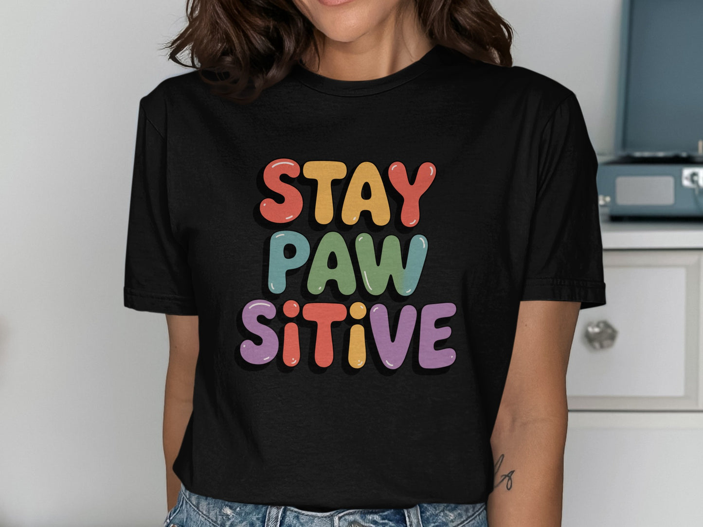 Stay Pawsitive Graphic Tee Casual Wear Product