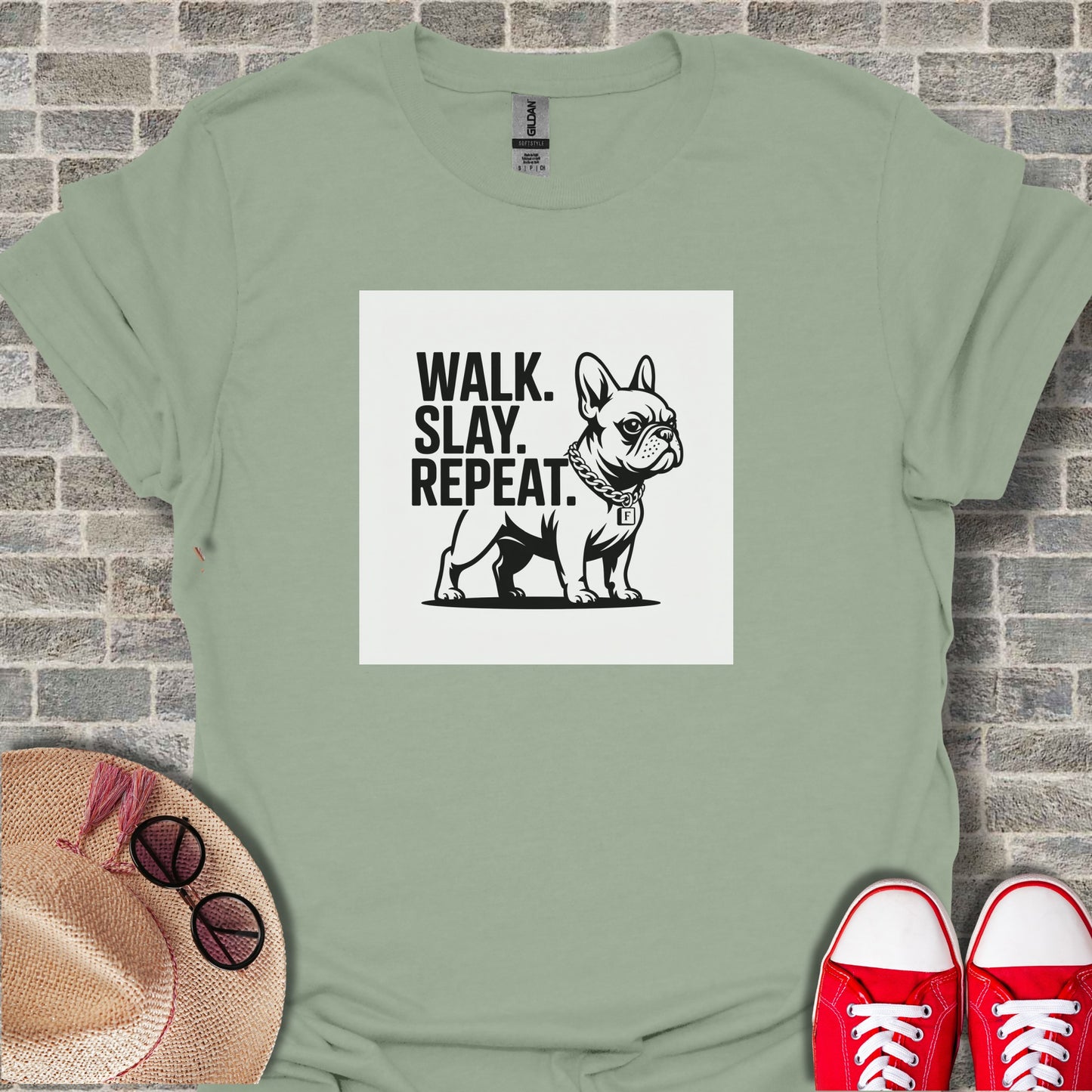 Walk Slay Repeat Dog Illustration T-Shirt
