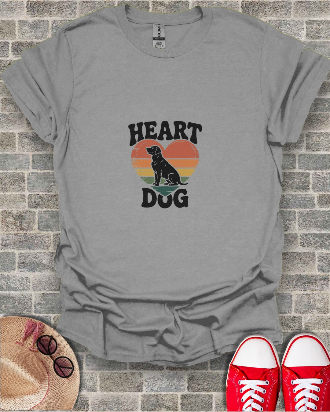 Heart Dog Graphic Casual Tee Shirt Trendy Fashion Top