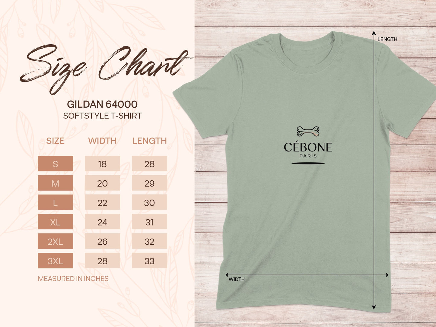 Cébone Paris Size Chart Gildan 64000 Softstyle T-shirt product