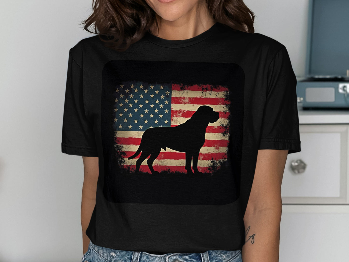 American Flag and Dog Print Graphic T-shirt product type