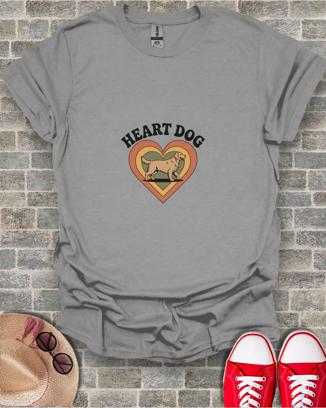Heart Dog Graphic Tee with Unique Heart Design