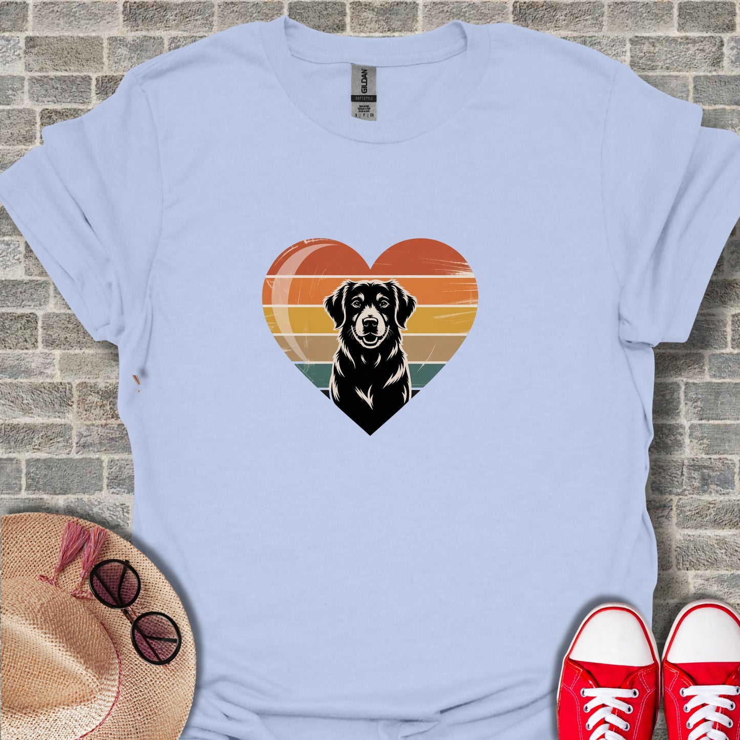 Retro Heart Dog Graphic Tee Casual Shirt