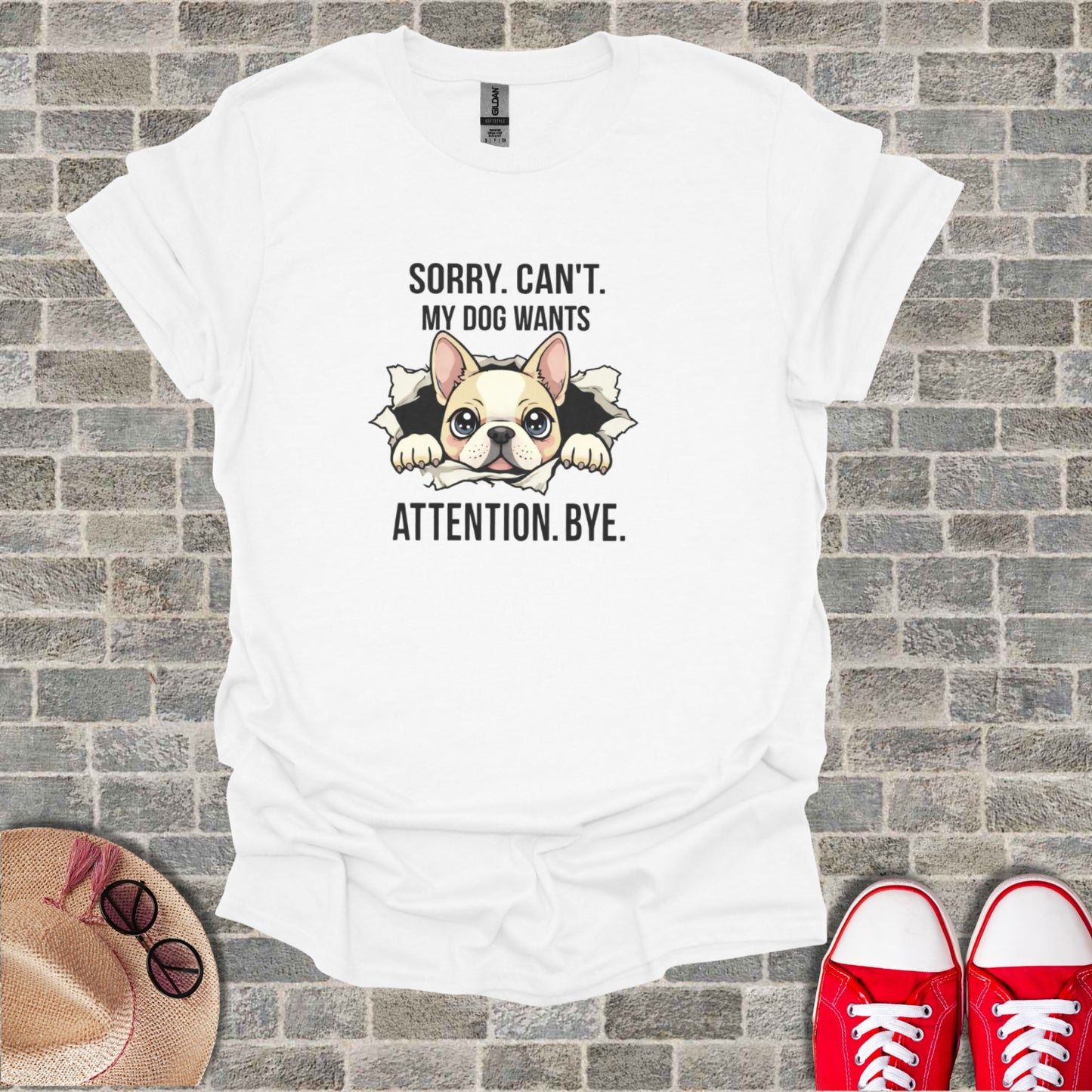 Sorry Can't My Dog Wants Attention Bye Funny Pet product type
French Bulldog, Dog Lover Gift, Funny Pet Tee, Attention Dog, Bulldog Graphic, Cute Dog Shirt, Puppy Design, Dog Quote Top, Humor Apparel, Animal Fan, Sorry Cant Tee, Dog Wants Top, Frenchie Gift, Unique Dog Art, White Graphic, Casual Tee, Pet Owner Gift, Novelty Shirt, Dog Saying, Canine Love