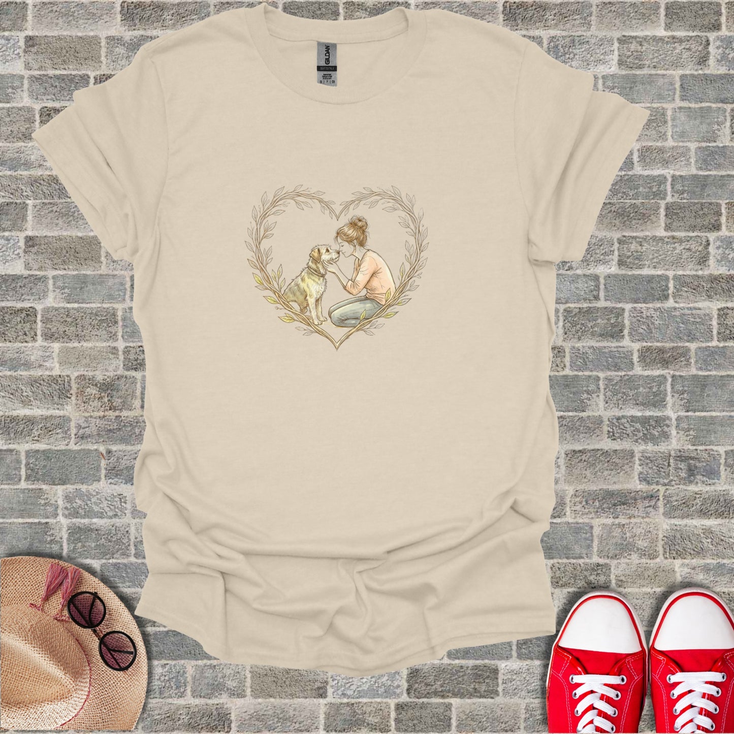 Woman Dog Kiss Heart Design Beige Pet Lover product type