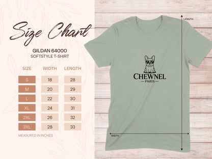Chewnel Paris Dog Lover T-Shirt with Size Chart