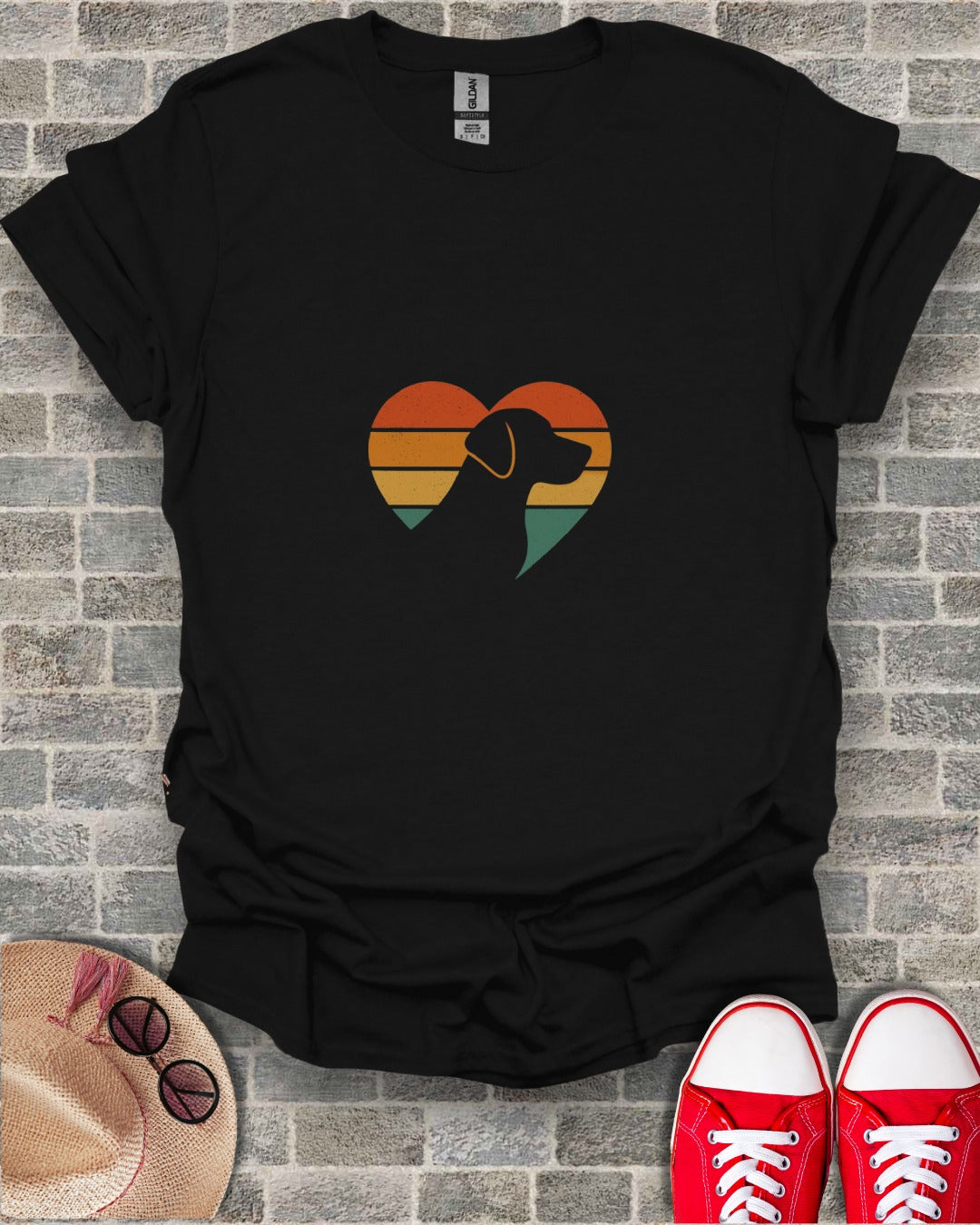 Heart-Shaped Dog Silhouette Retro Design Shirt