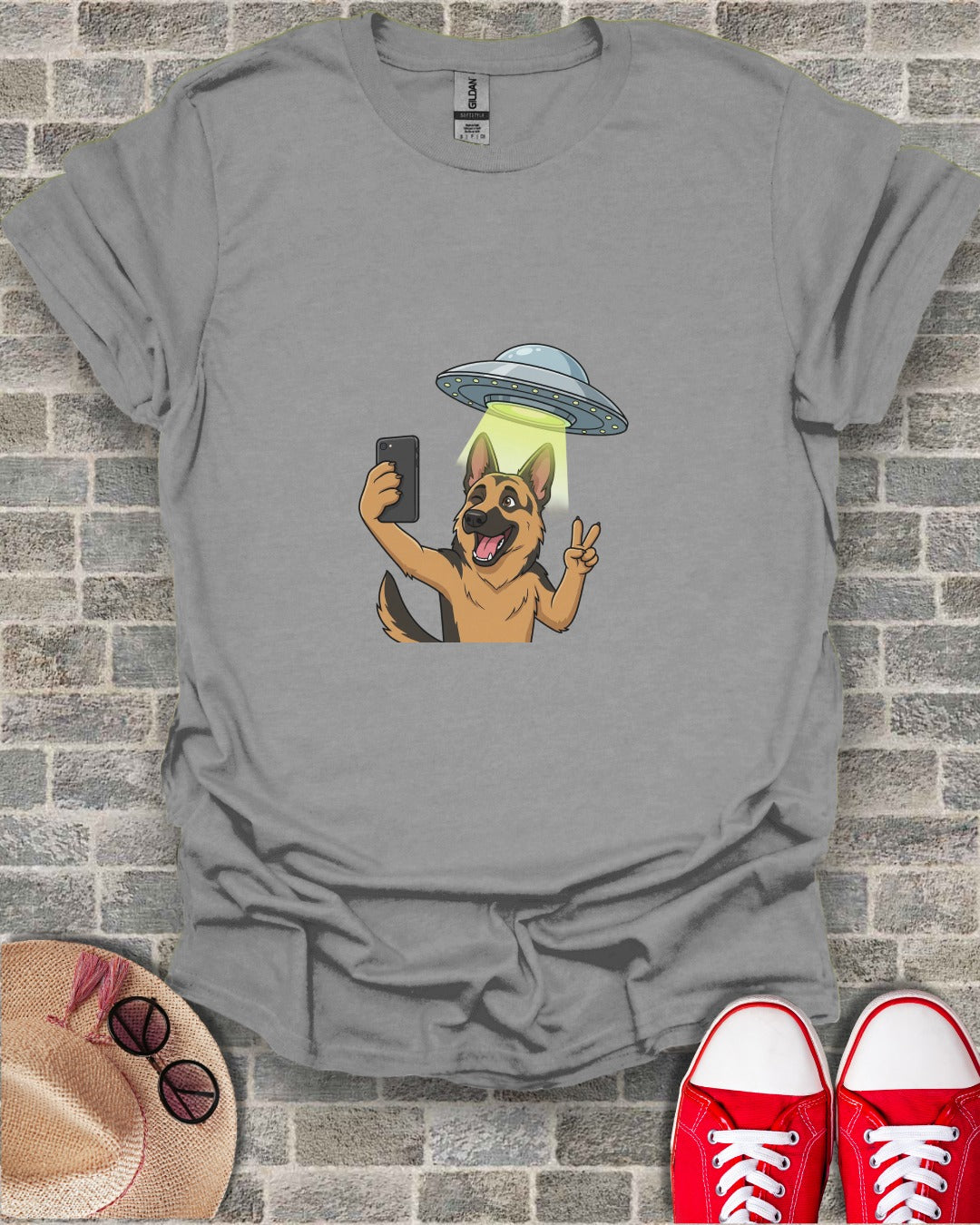 Alien Abduction Selfie German Shepherd T-shirt