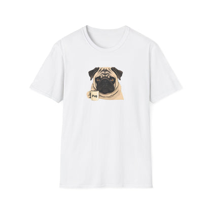 Pug With Coffee Mug Unisex Softstyle T-Shirt