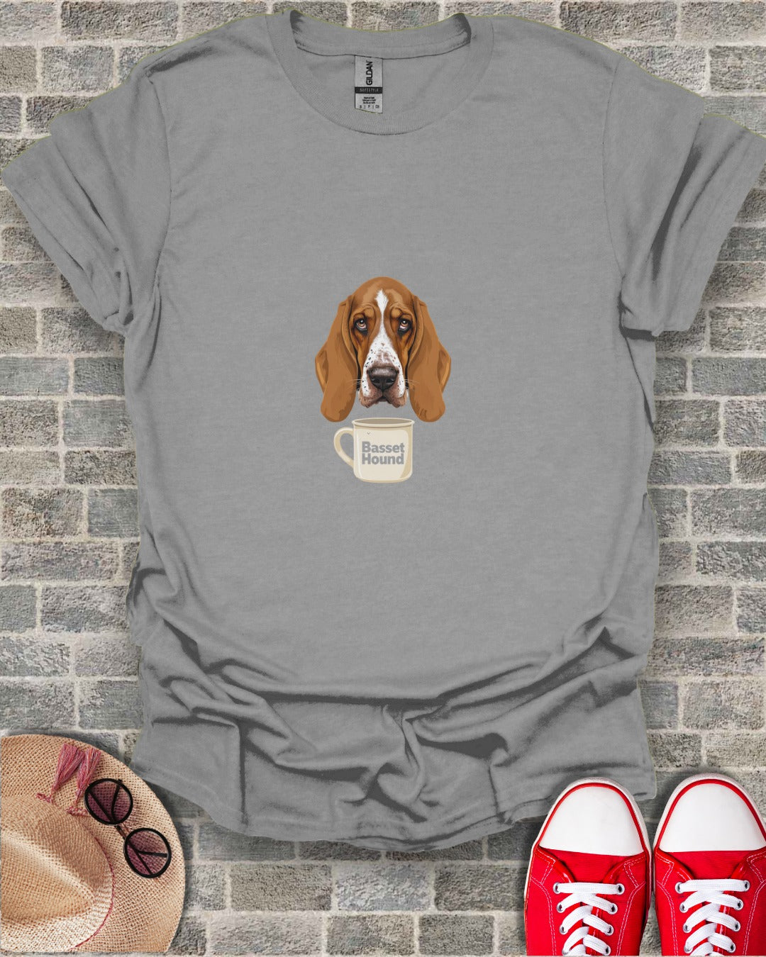 Basset Hound With Coffee Cup Graphic T-Shirt